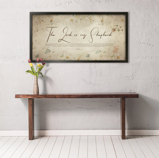 Psalm 23, Cottage Garden Floral, Scripture Decor, Lord is my shepherd, Framed Scripture, Christian quote, Encouraging Gift, Christian art