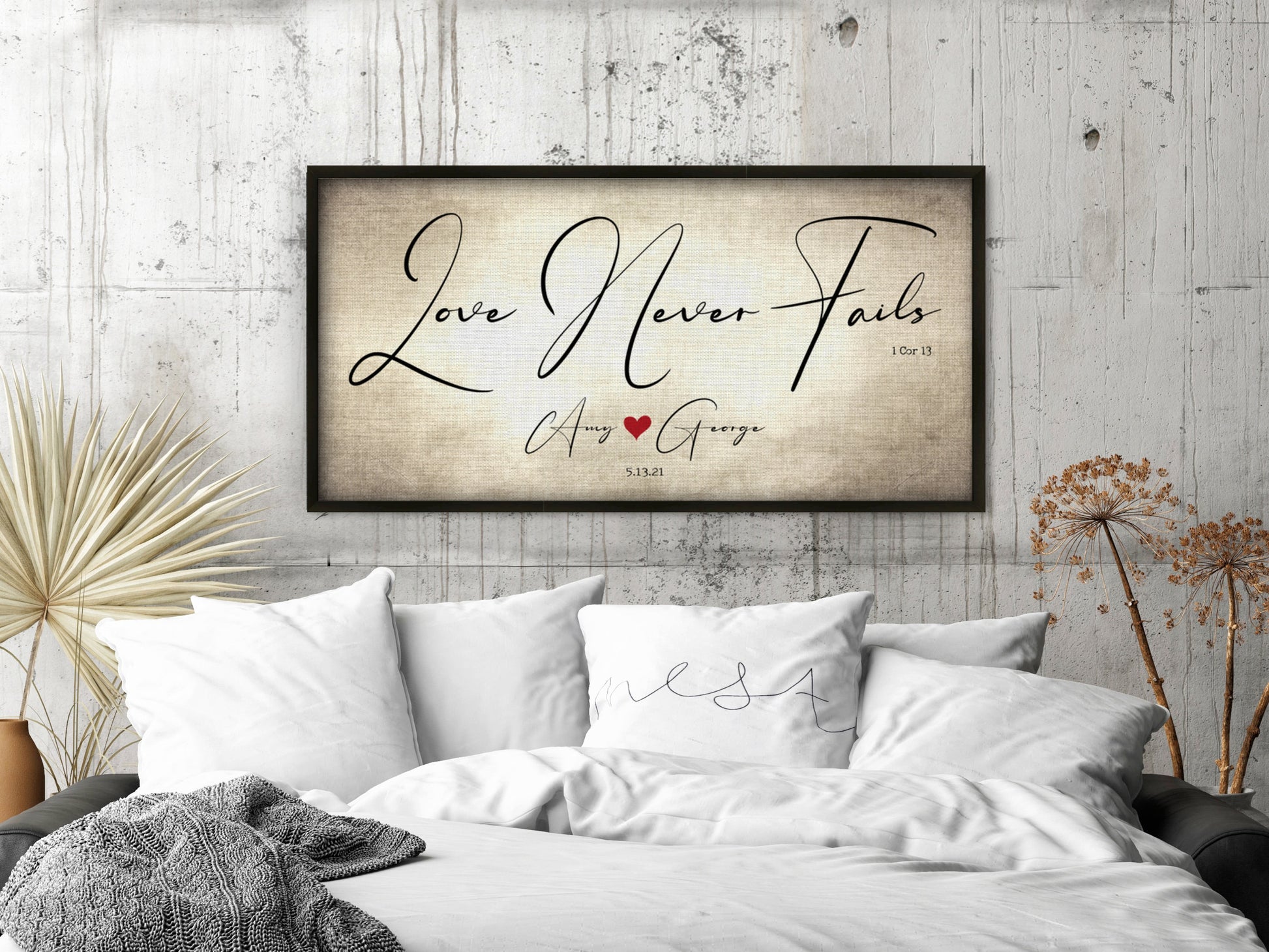 1 Cor 13 Canvas, Anniversary Gift, Love Never Fails, 2 Year Gift, Cotton Canvas, Scripture about Love, Present for Wife, Love is Patient