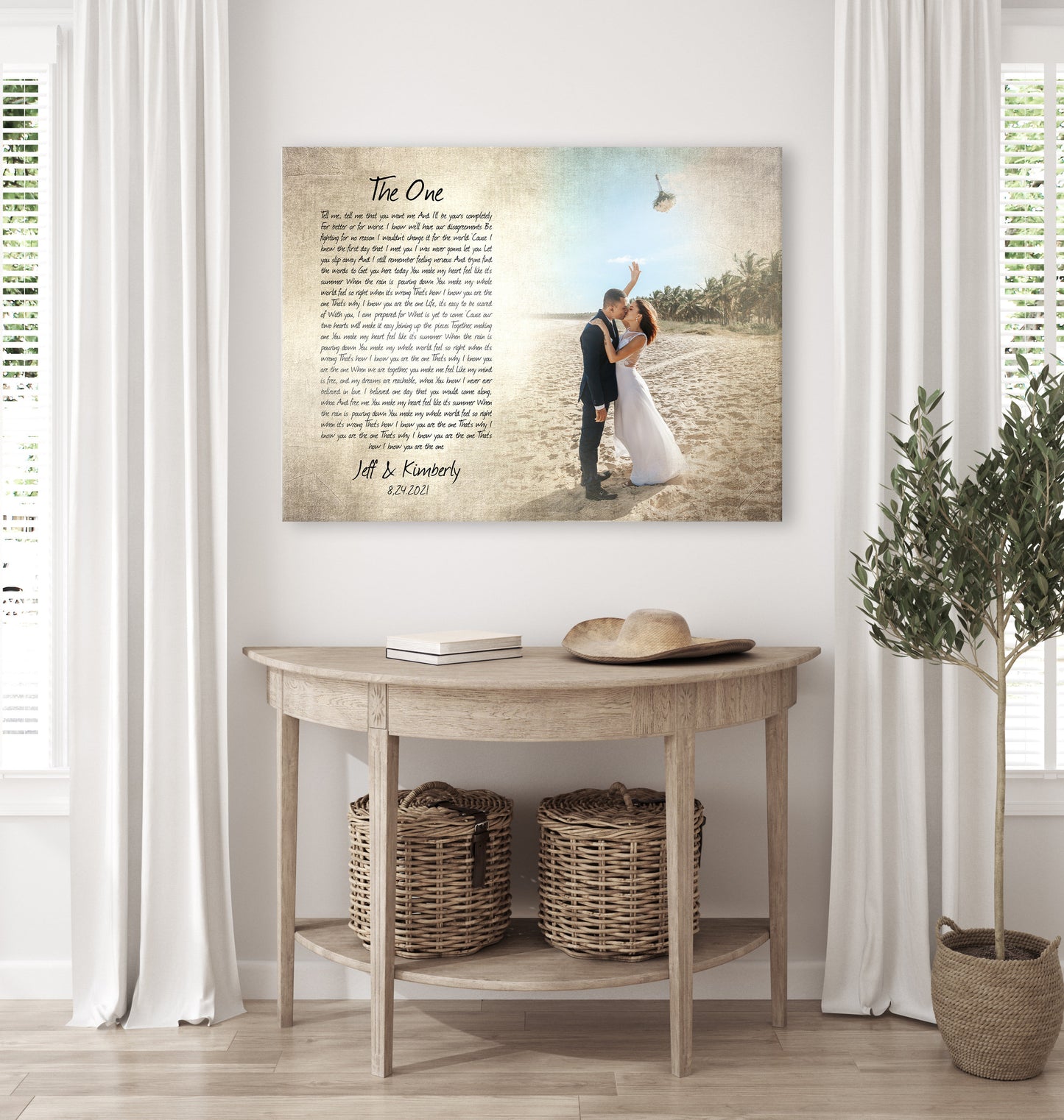 2nd Anniversary Gift, Traditional Cotton, Canvas with Words, Photo Gift with Lyrics, Cotton Gift for Anniversary, Canvas Print with song