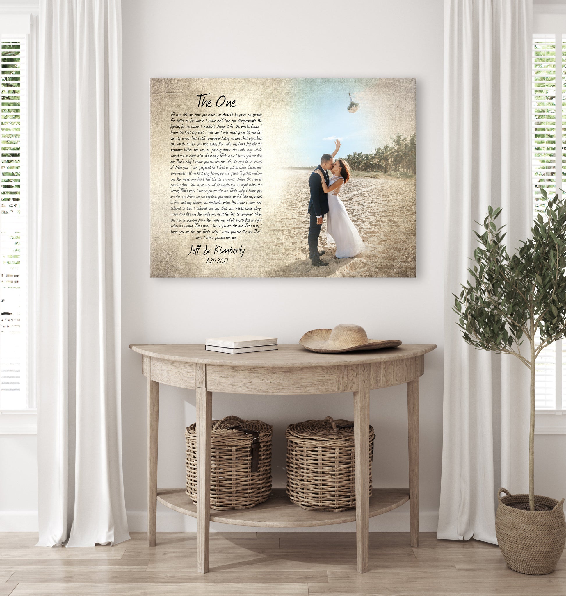 2nd Anniversary Gift, Traditional Cotton, Canvas with Words, Photo Gift with Lyrics, Cotton Gift for Anniversary, Canvas Print with song