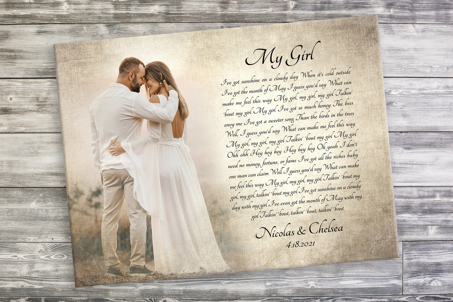 2 Year Anniversary Gift, Custom Cotton Photo Canvas, Song Lyrics and Photo, Cotton Gift for Anniversary, Canvas Print with Quote, 2nd Year