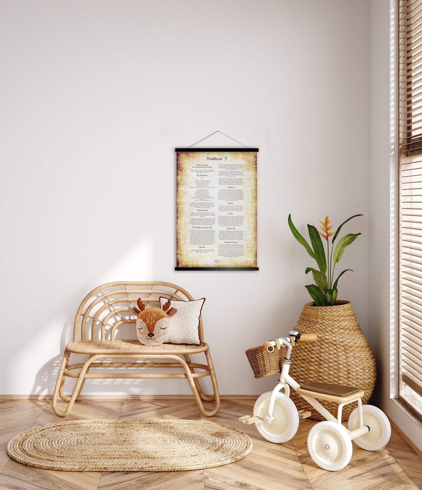 The Beatitudes Scroll Tapestry, Sermon on the Mount, Wall Hanging, Scripture Art, Bible Page, Blessed are the poor in spirit, Christian Gift