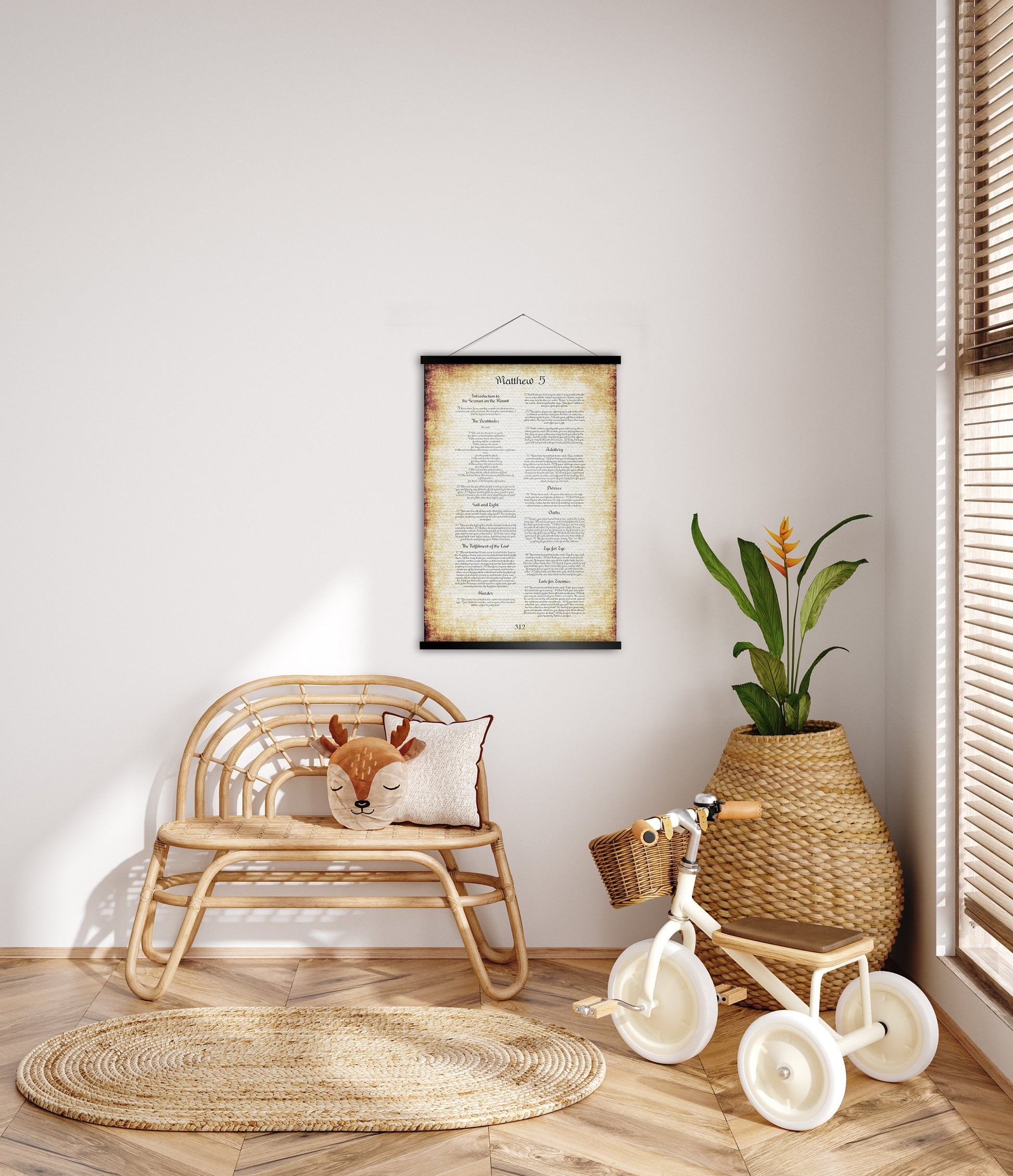 The Beatitudes Scroll Tapestry, Sermon on the Mount, Wall Hanging, Scripture Art, Bible Page, Blessed are the poor in spirit, Christian Gift