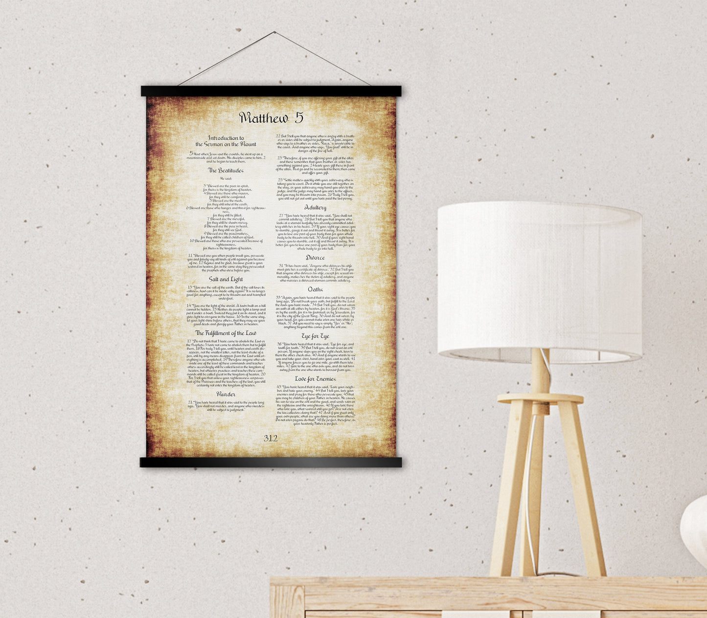 The Beatitudes Scroll Tapestry, Sermon on the Mount, Wall Hanging, Scripture Art, Bible Page, Blessed are the poor in spirit, Christian Gift
