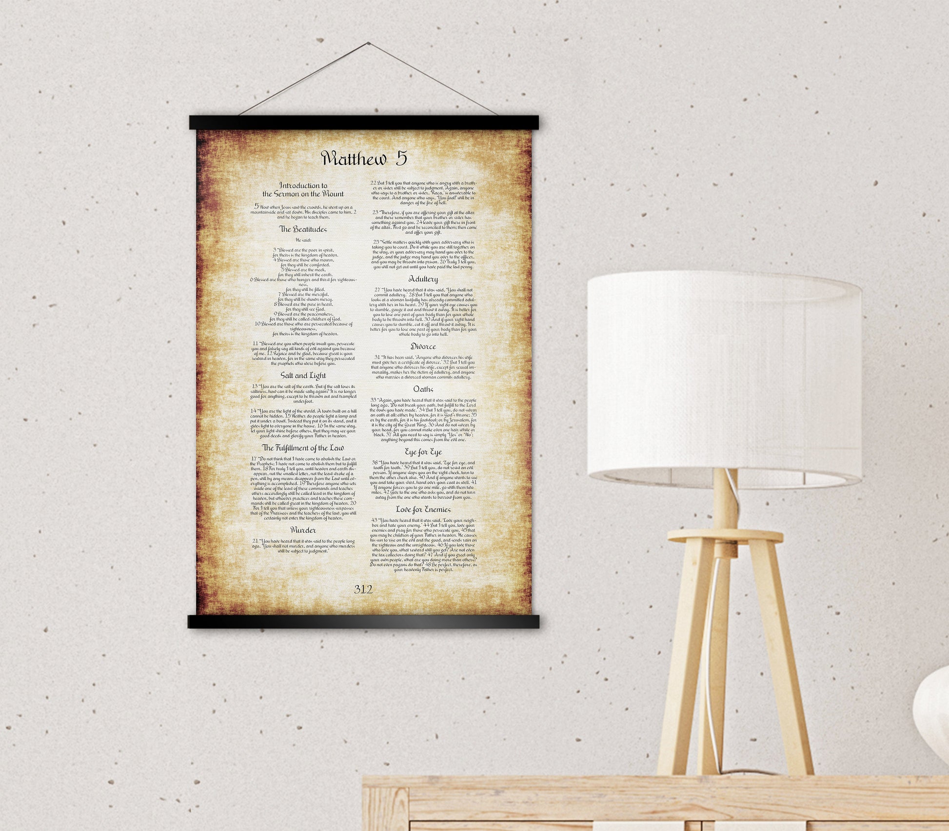 The Beatitudes Scroll Tapestry, Sermon on the Mount, Wall Hanging, Scripture Art, Bible Page, Blessed are the poor in spirit, Christian Gift