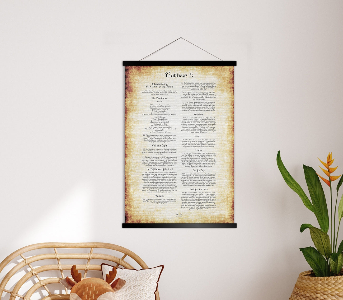 The Beatitudes Scroll Tapestry, Sermon on the Mount, Wall Hanging, Scripture Art, Bible Page, Blessed are the poor in spirit, Christian Gift