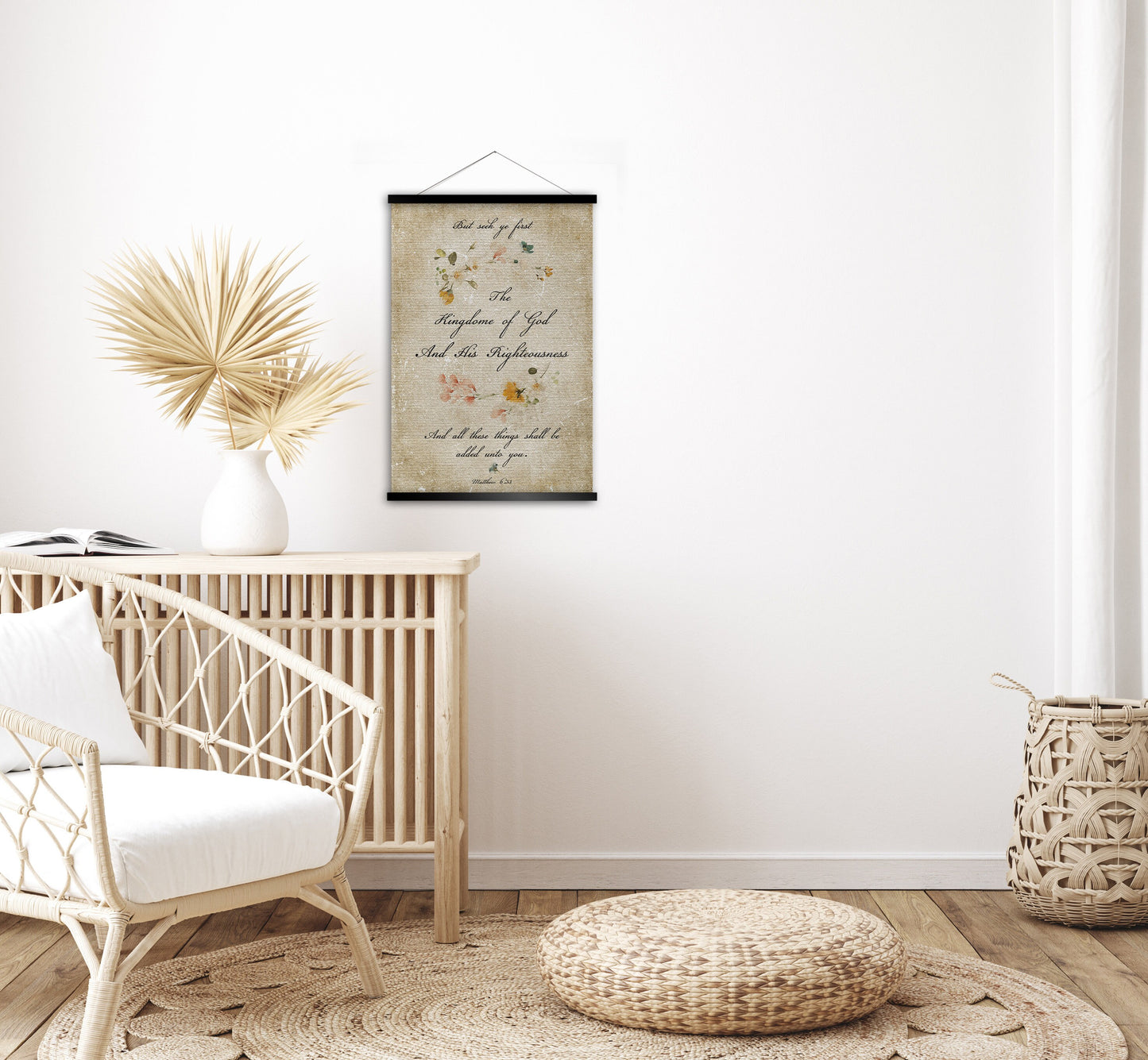 Seek Ye First Wall Decor, Scroll Tapestry, Matthew 6:33, Wall Hanging, Scripture Art, Christian Quote Sign, Christian Gift for her