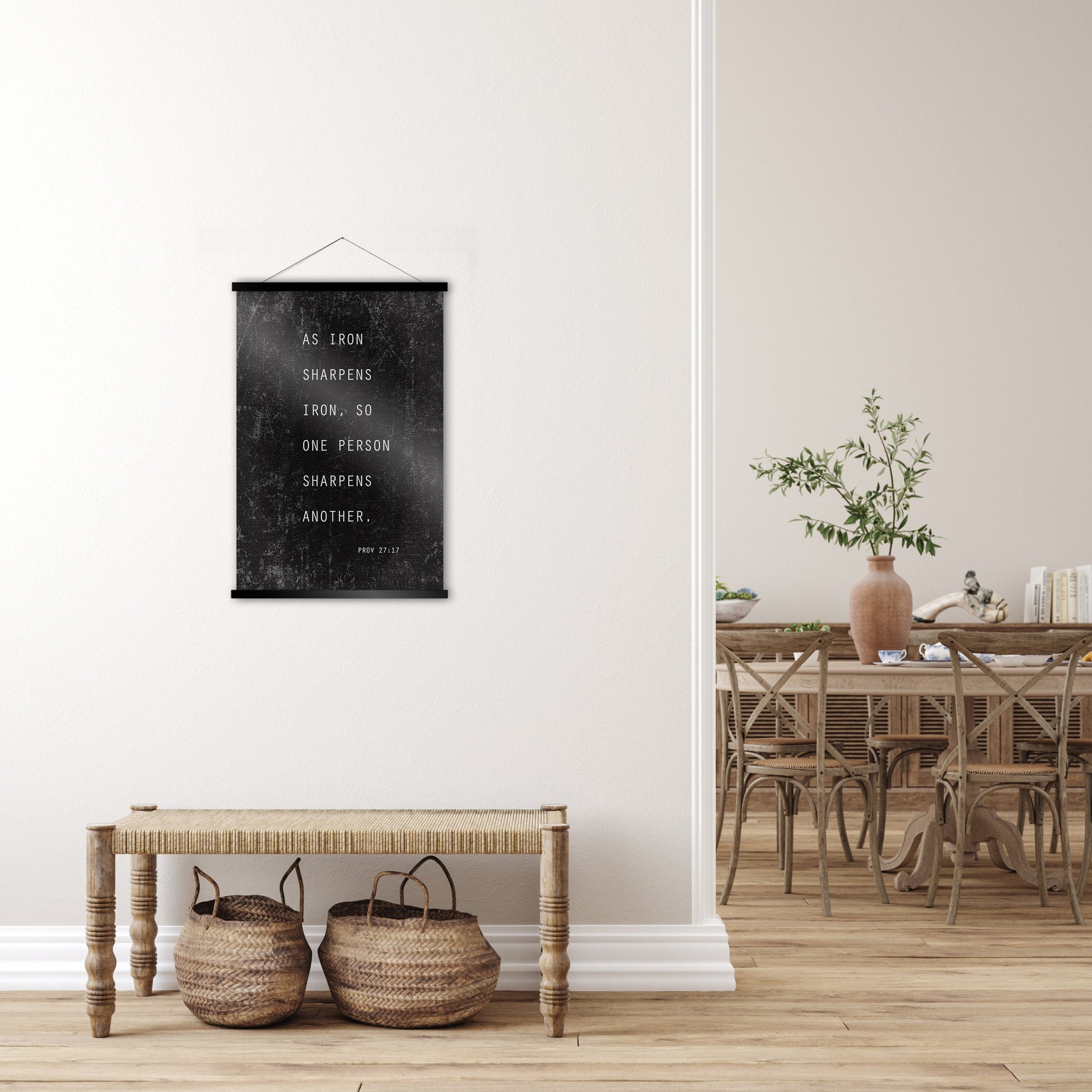 Proverbs 27:17, Iron sharpens Iron Scroll Tapestry, Inspirational wall Decor, Scripture Art, Christian Quote Sign, Christian Gift for men