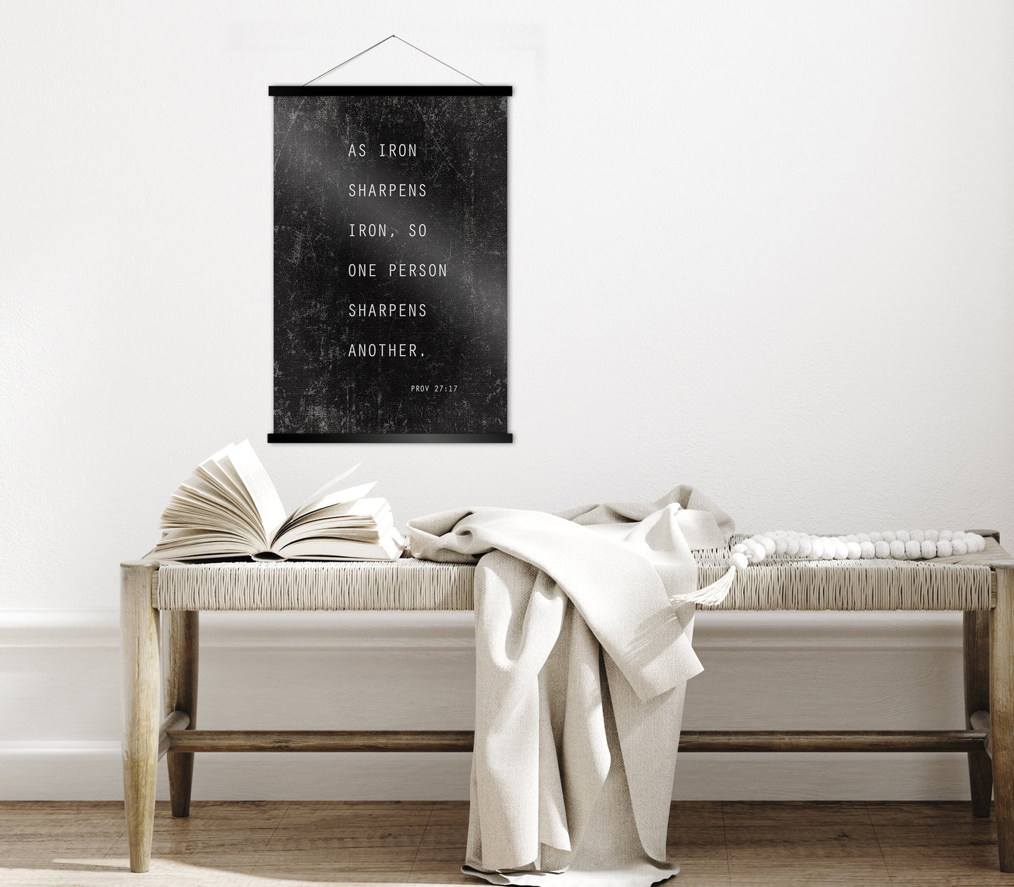 Proverbs 27:17, Iron sharpens Iron Scroll Tapestry, Inspirational wall Decor, Scripture Art, Christian Quote Sign, Christian Gift for men