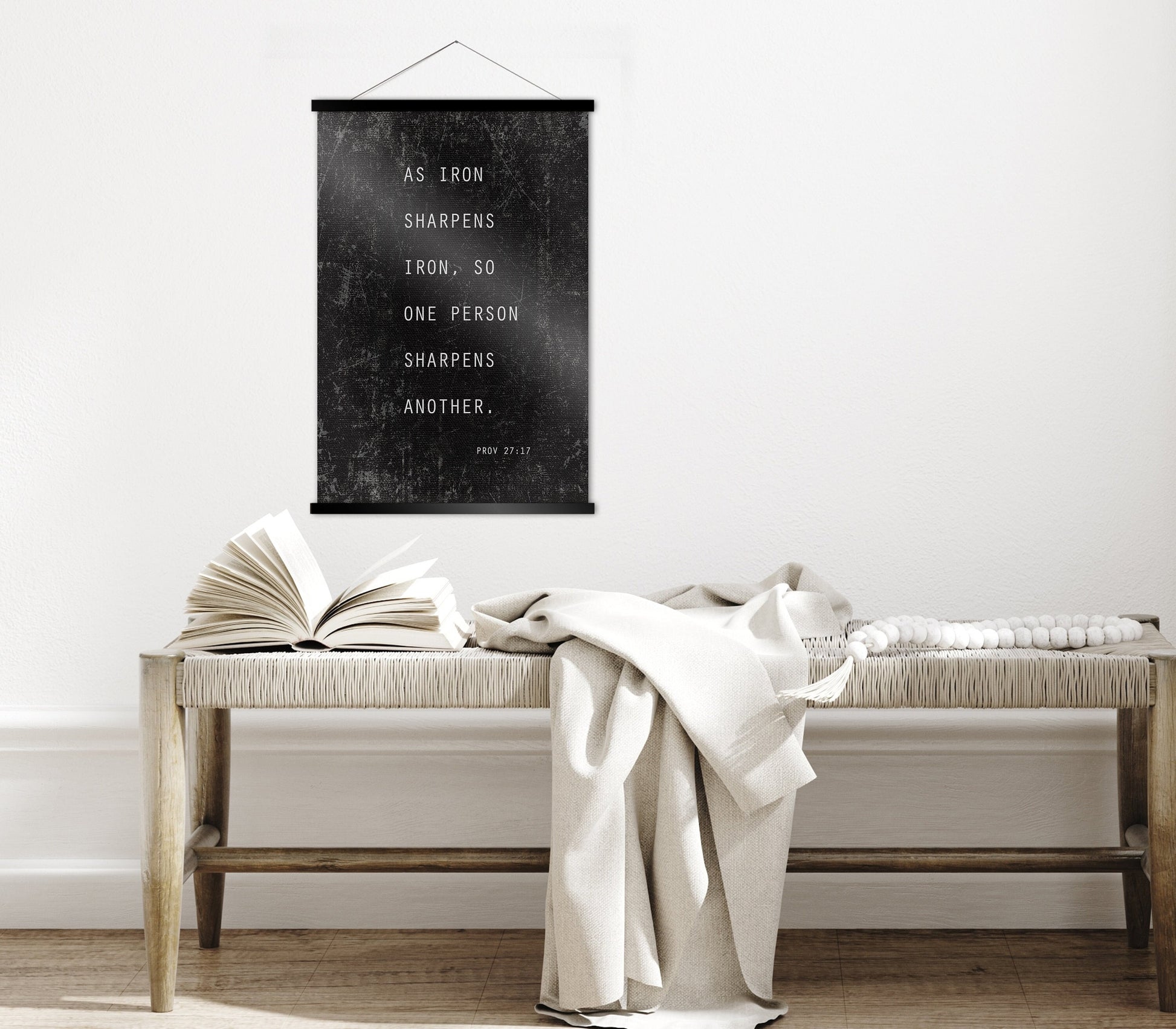 Proverbs 27:17, Iron sharpens Iron Scroll Tapestry, Inspirational wall Decor, Scripture Art, Christian Quote Sign, Christian Gift for men