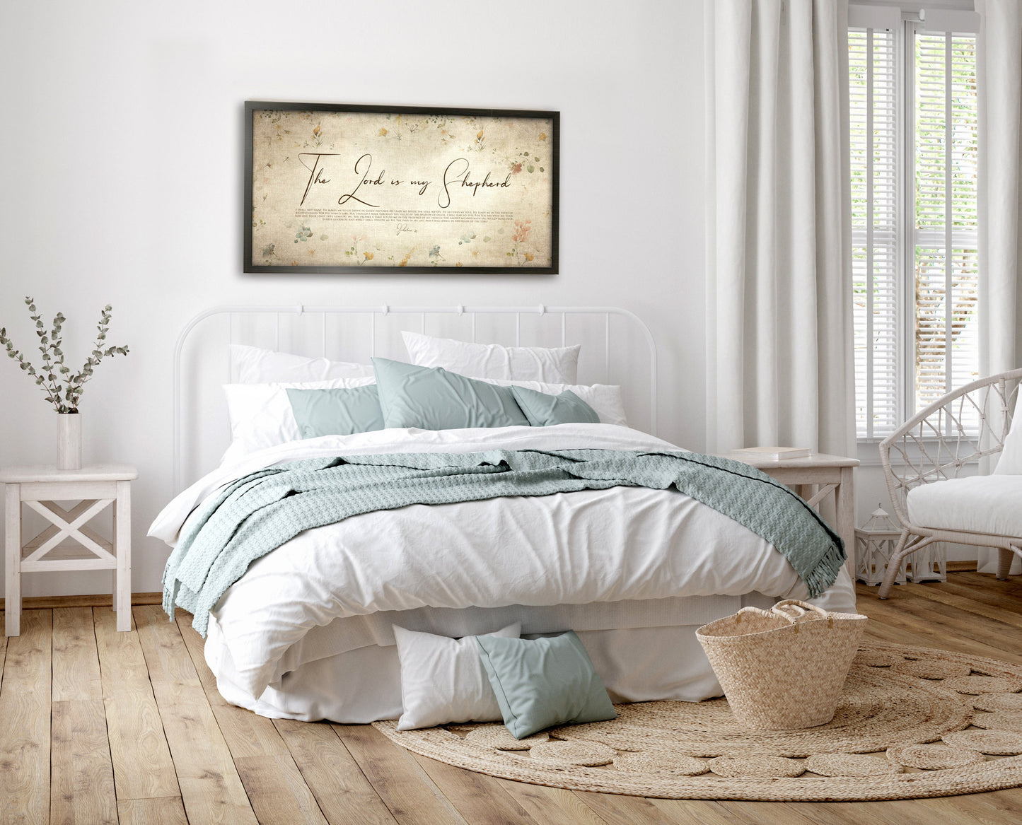 Psalm 23, Cottage Garden Floral, Scripture Decor, Lord is my shepherd, Framed Scripture, Christian quote, Encouraging Gift, Christian art