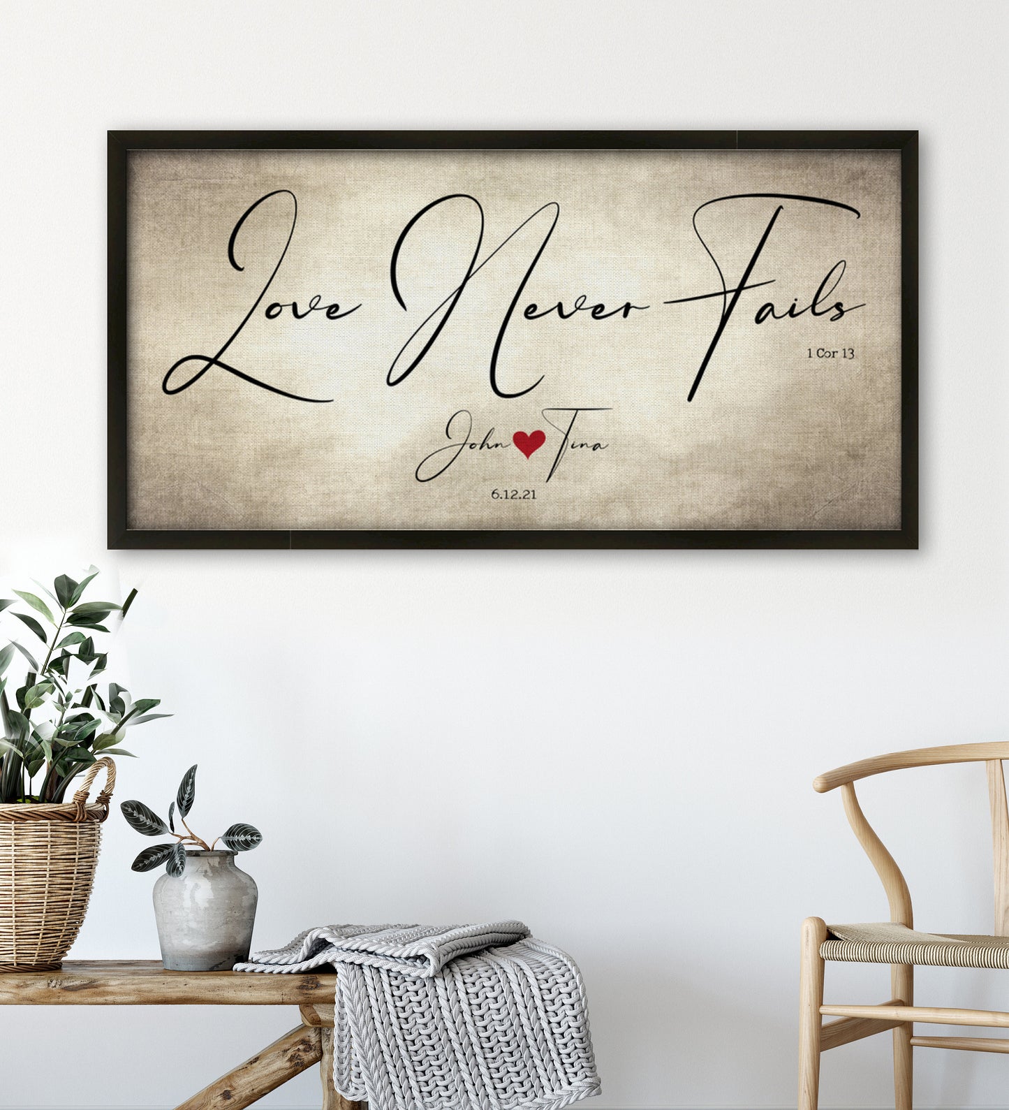 1 Cor 13 Canvas, Anniversary Gift, Love Never Fails, 2 Year Gift, Cotton Canvas, Scripture about Love, Present for Wife, Love is Patient