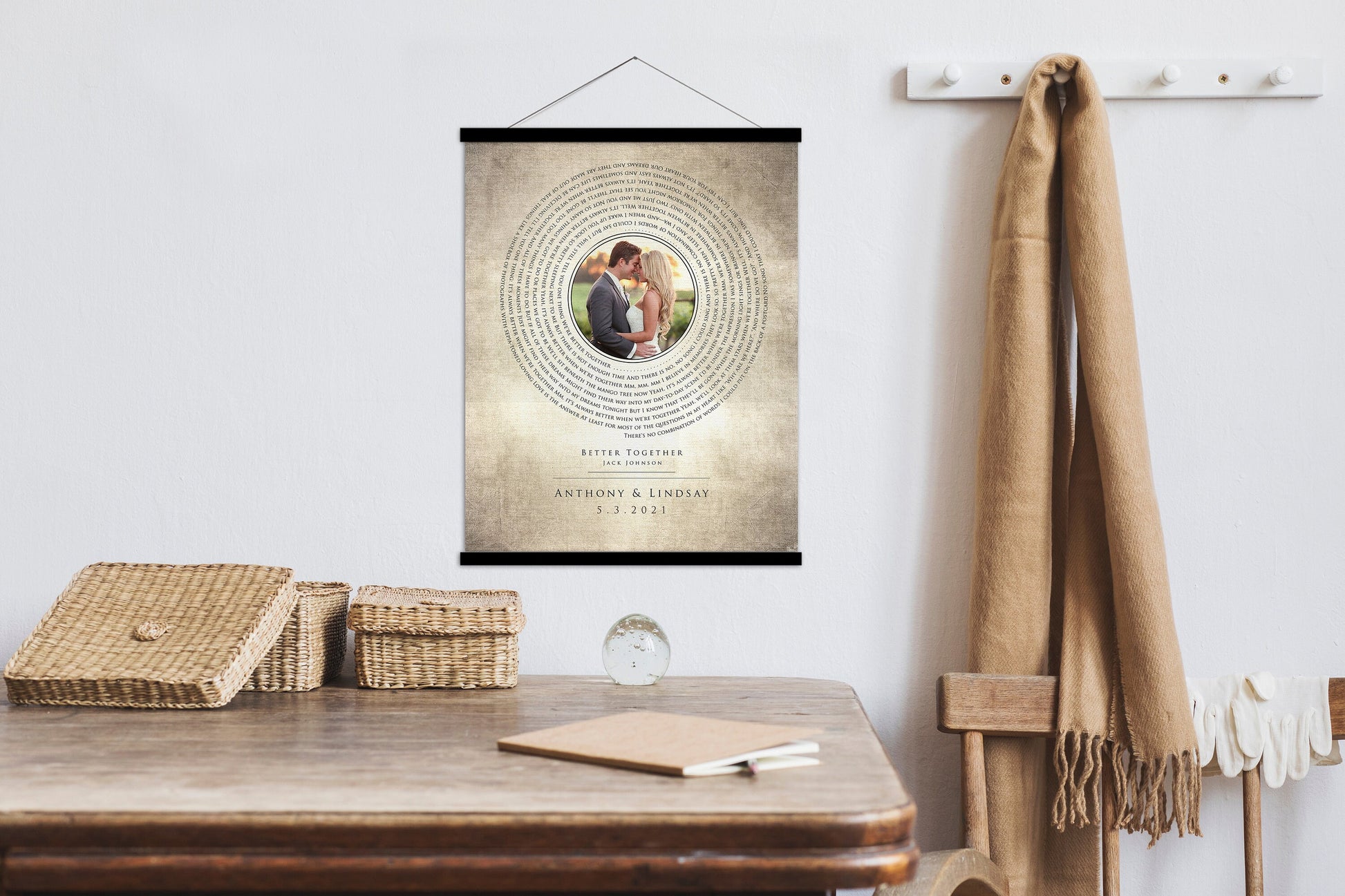 2 Year Cotton Anniversary, Photo Record Art, Vinyl record Love Song Tapestry, Anniversary Gift, 2nd Anniversary Gift for him, Lyric Print