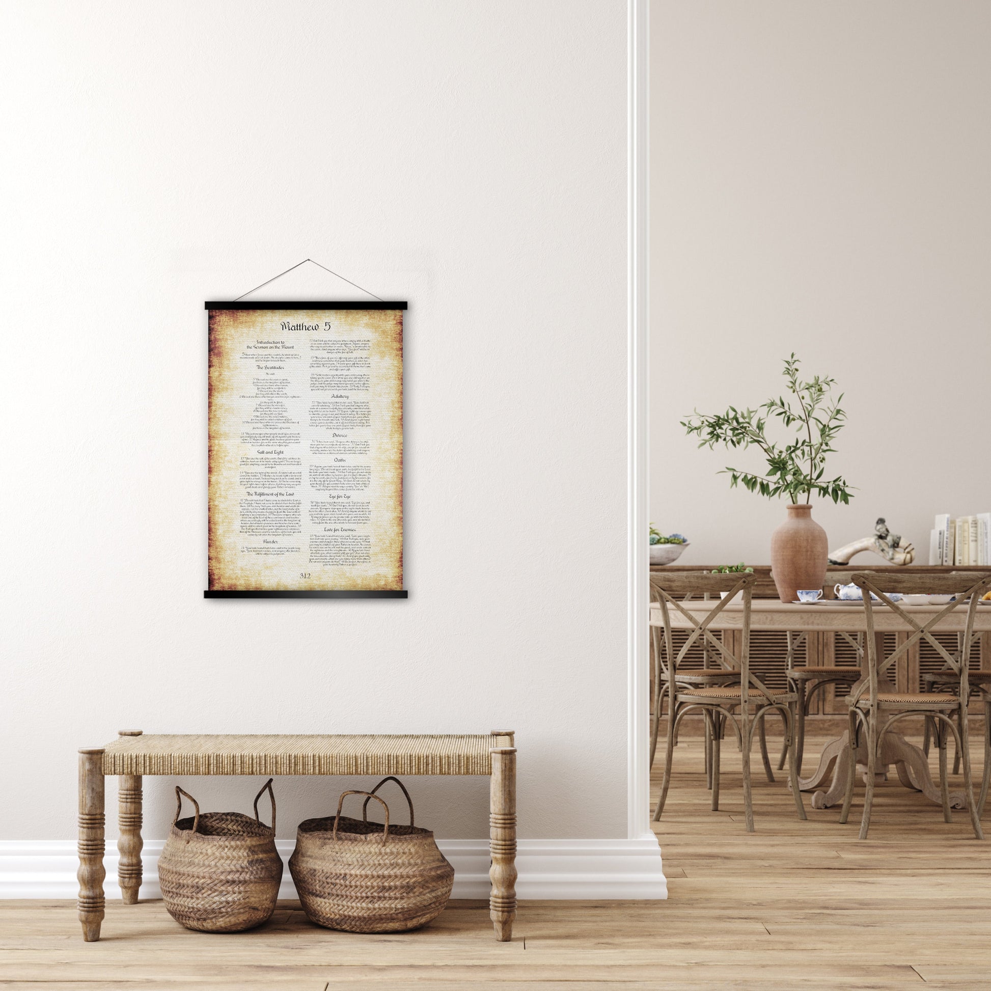 The Beatitudes Scroll Tapestry, Sermon on the Mount, Wall Hanging, Scripture Art, Bible Page, Blessed are the poor in spirit, Christian Gift