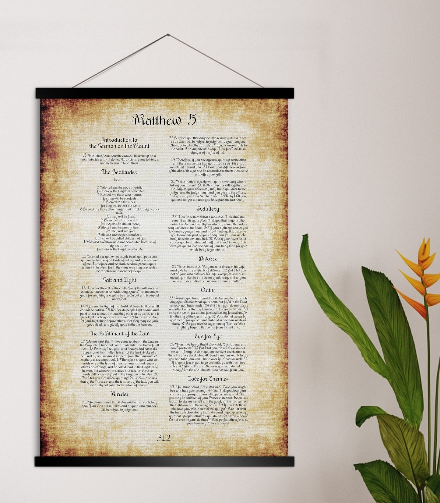 The Beatitudes Scroll Tapestry, Sermon on the Mount, Wall Hanging, Scripture Art, Bible Page, Blessed are the poor in spirit, Christian Gift