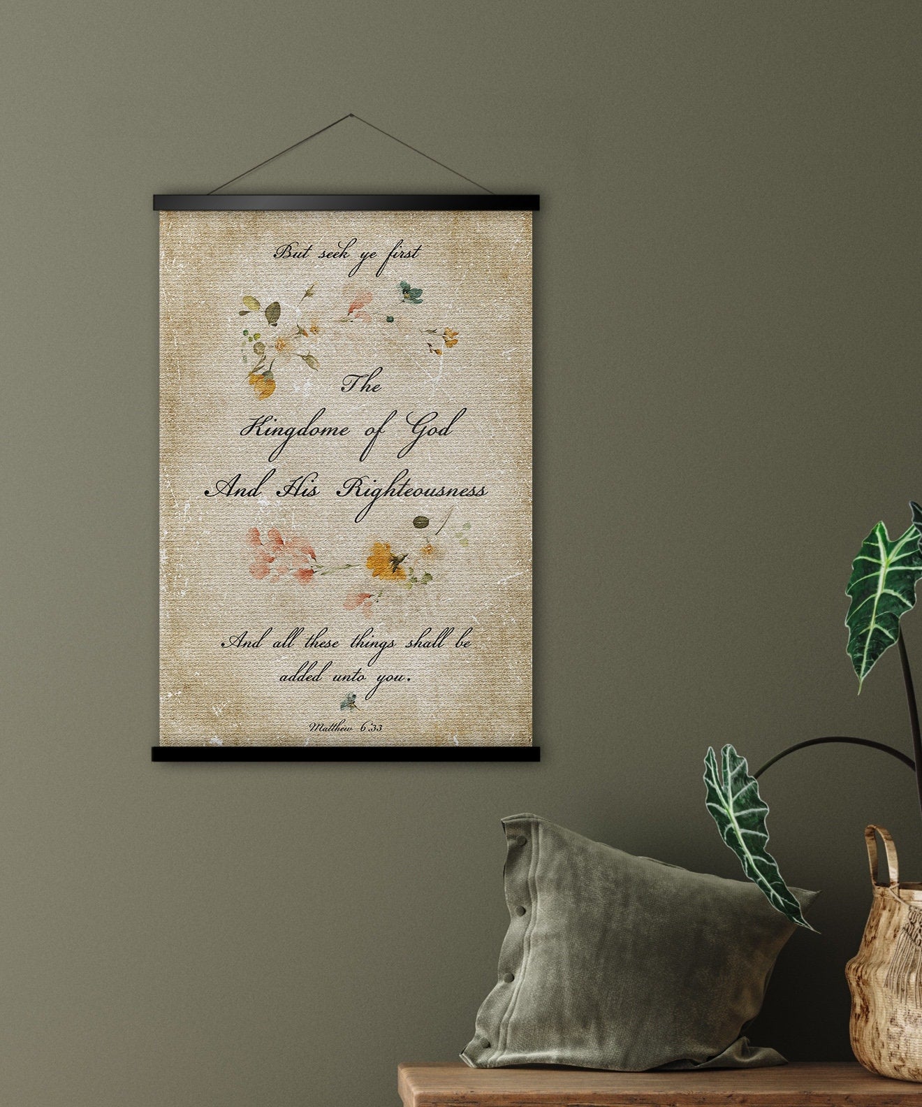 Seek Ye First Wall Decor, Scroll Tapestry, Matthew 6:33, Wall Hanging, Scripture Art, Christian Quote Sign, Christian Gift for her