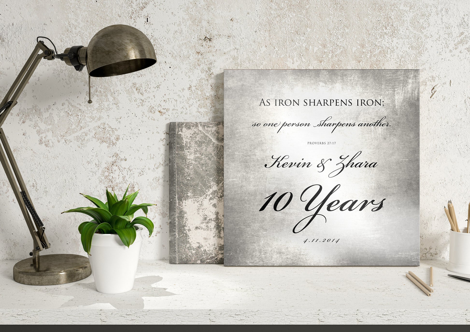 10 Years of Marriage plaque, Iron sharpens iron sign for couples, Tin anniversary gift for husband and wife, 10th anniversary gift for him