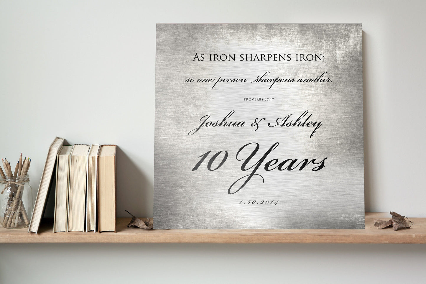 10 Years of Marriage plaque, Iron sharpens iron sign for couples, Tin anniversary gift for husband and wife, 10th anniversary gift for him