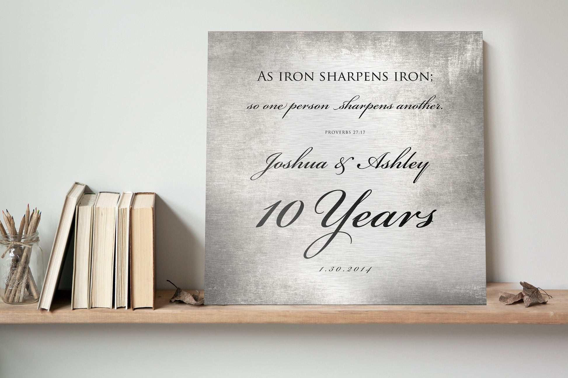 10 Years of Marriage plaque, Iron sharpens iron sign for couples, Tin anniversary gift for husband and wife, 10th anniversary gift for him