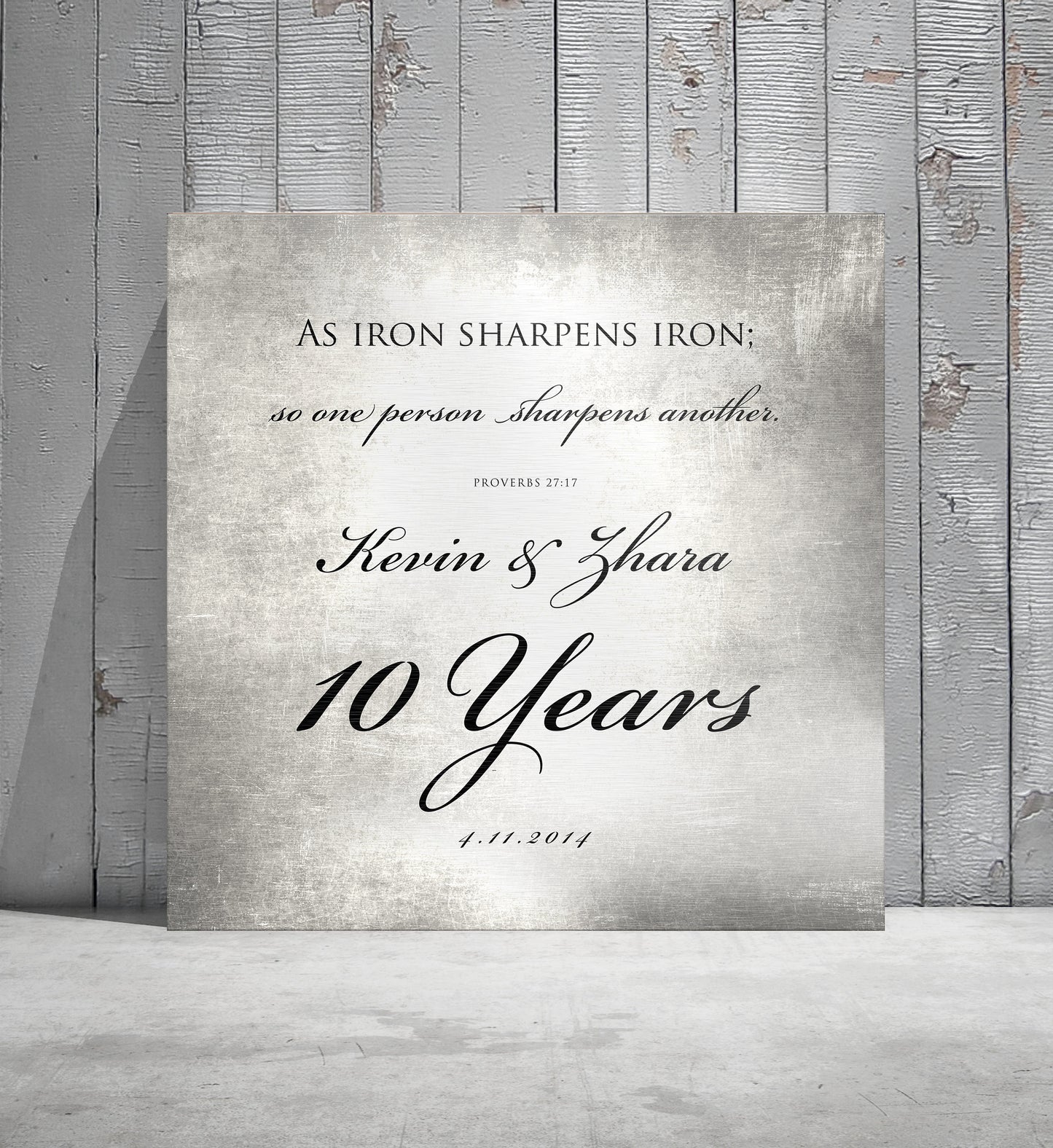 10 Years of Marriage plaque, Iron sharpens iron sign for couples, Tin anniversary gift for husband and wife, 10th anniversary gift for him