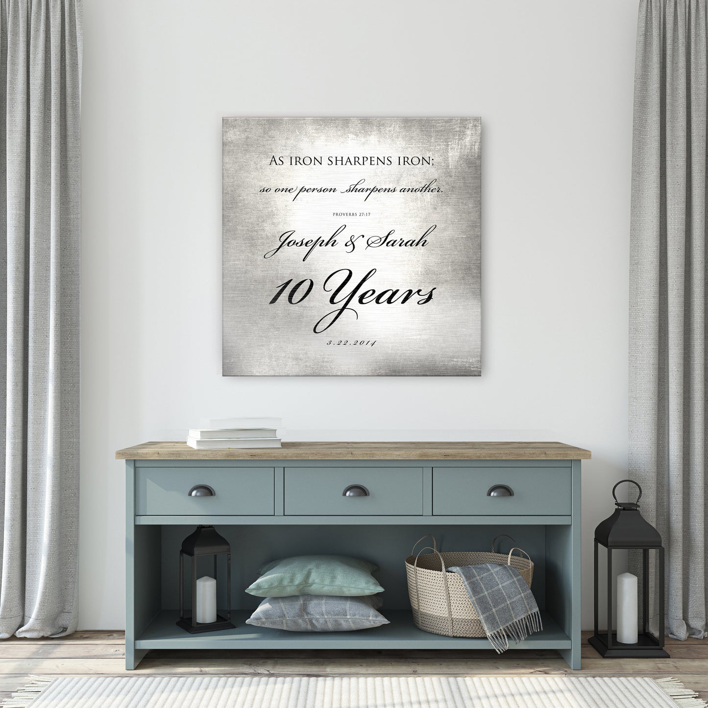 10 Years of Marriage plaque, Iron sharpens iron sign for couples, Tin anniversary gift for husband and wife, 10th anniversary gift for him