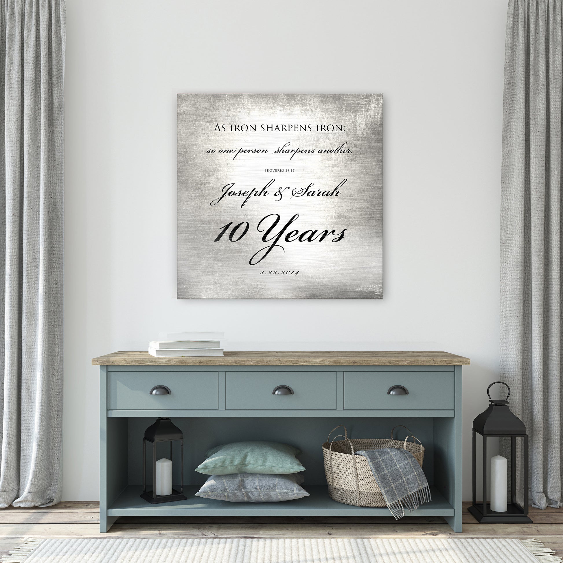 10 Years of Marriage plaque, Iron sharpens iron sign for couples, Tin anniversary gift for husband and wife, 10th anniversary gift for him