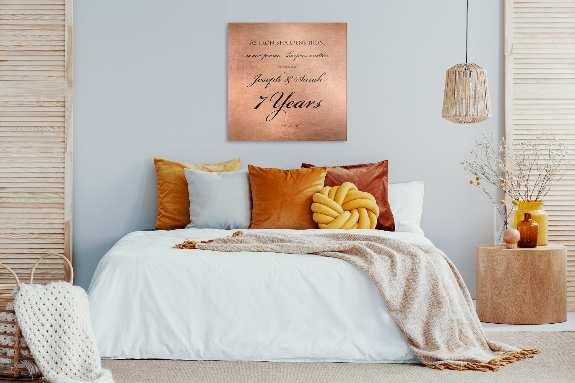 Copper Wedding Anniversary Sign, Proverbs 27:17 copper gift, 7 year anniversary, Gift for husband, Personalized, Christian Gift for couple