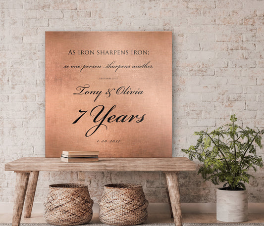 Copper Wedding Anniversary Sign, Proverbs 27:17 copper gift, 7 year anniversary, Gift for husband, Personalized, Christian Gift for couple