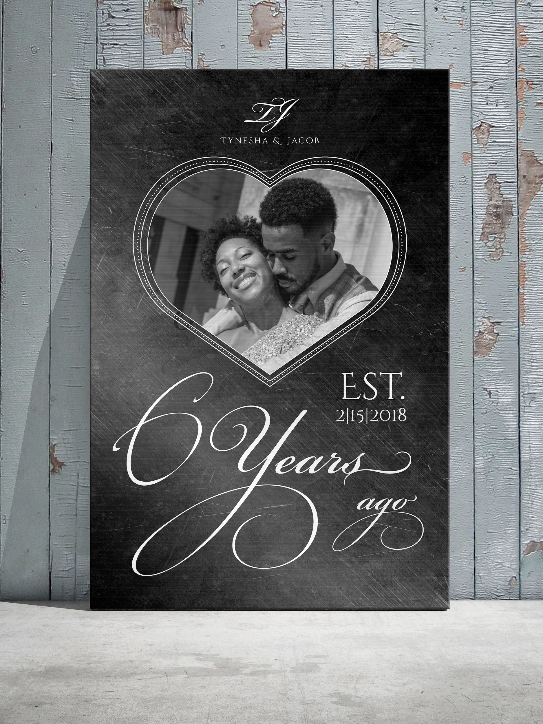 Personalized Iron Anniversary Sign, 6 Years Ago, Photo Gift, Six Year Anniversary Plaque, Heart-framed Photo, Anniversary Gift Wedding Photo