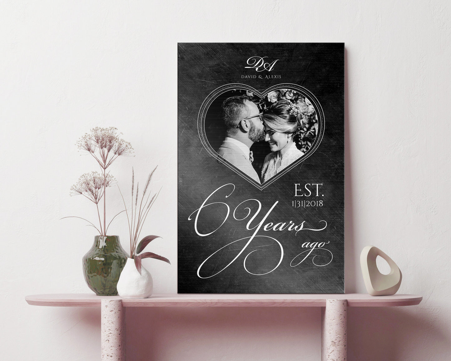 Personalized Iron Anniversary Sign, 6 Years Ago, Photo Gift, Six Year Anniversary Plaque, Heart-framed Photo, Anniversary Gift Wedding Photo