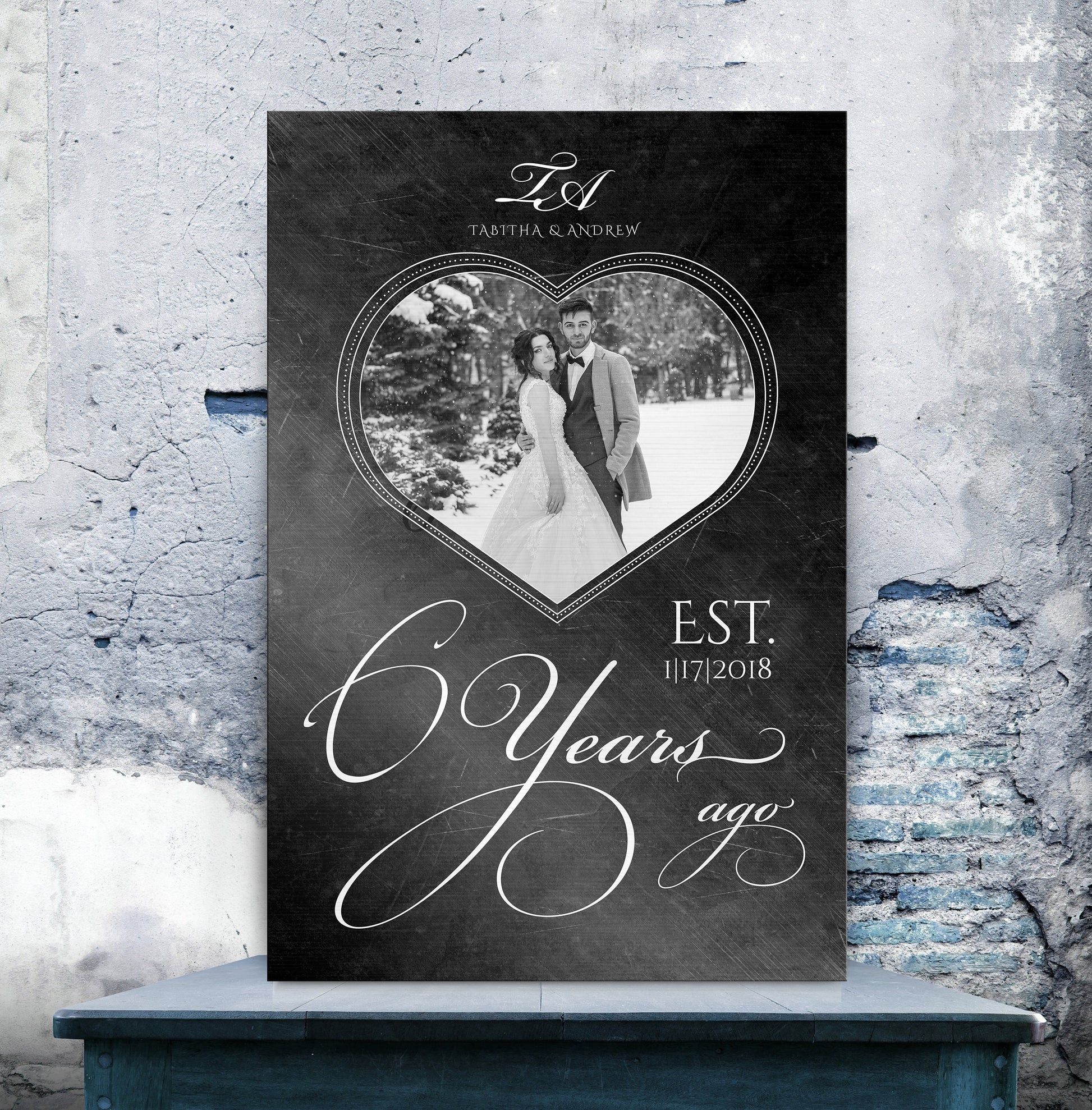 Personalized Iron Anniversary Sign, 6 Years Ago, Photo Gift, Six Year Anniversary Plaque, Heart-framed Photo, Anniversary Gift Wedding Photo