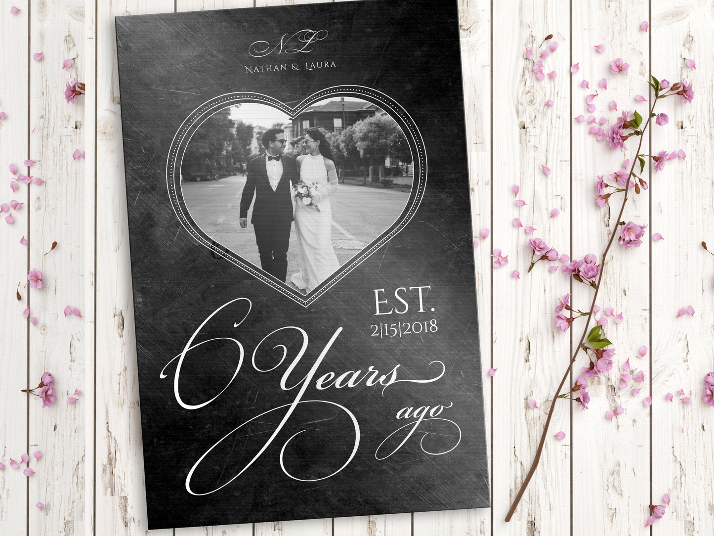 Personalized Iron Anniversary Sign, 6 Years Ago, Photo Gift, Six Year Anniversary Plaque, Heart-framed Photo, Anniversary Gift Wedding Photo