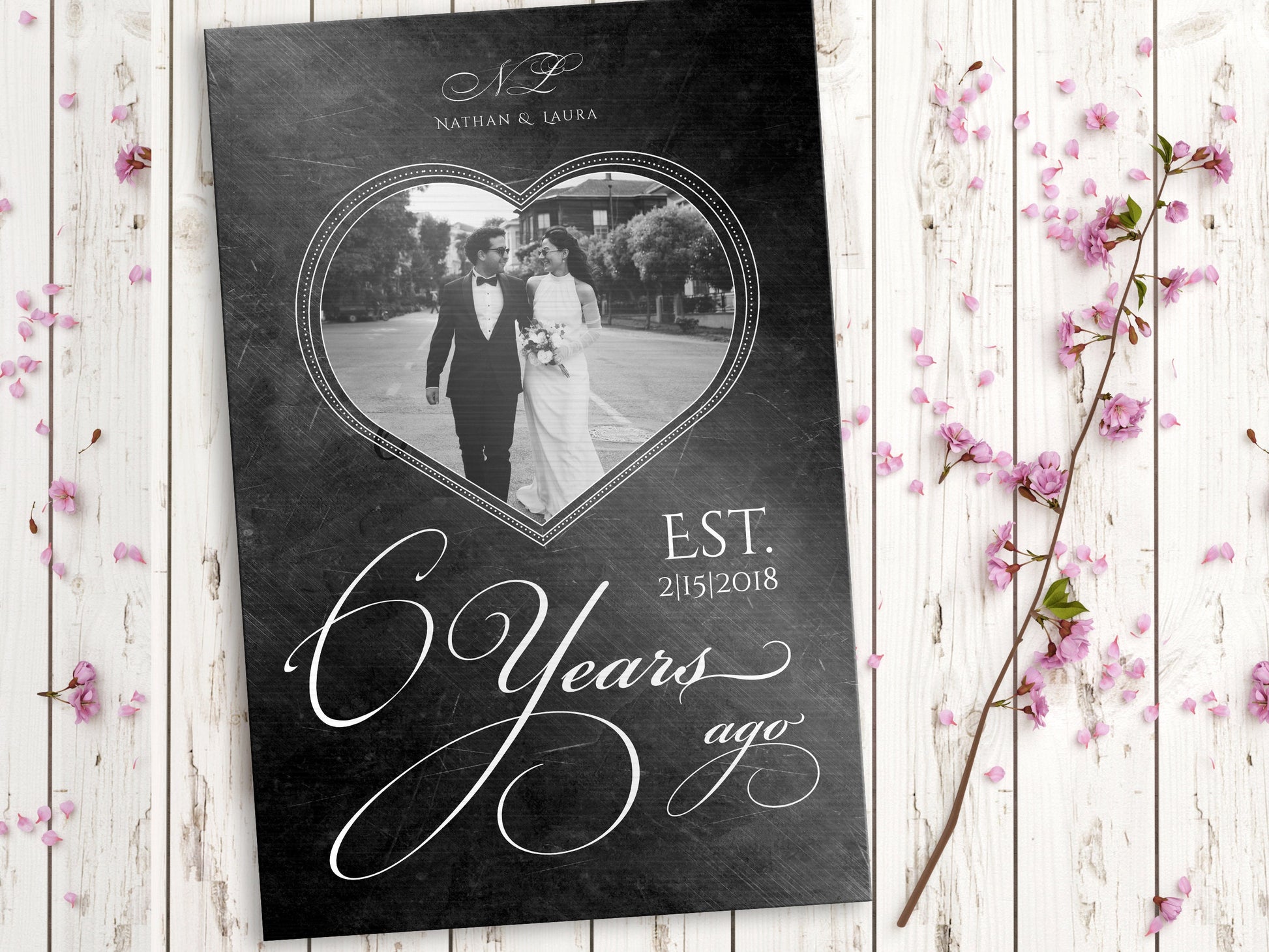 Personalized Iron Anniversary Sign, 6 Years Ago, Photo Gift, Six Year Anniversary Plaque, Heart-framed Photo, Anniversary Gift Wedding Photo