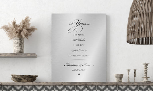 Premium Tin Anniversary Sign, 10 Years 120 Months Sign, Personalized Iron Plaque, Romantic Gift for wife, Anniversary gift for friend
