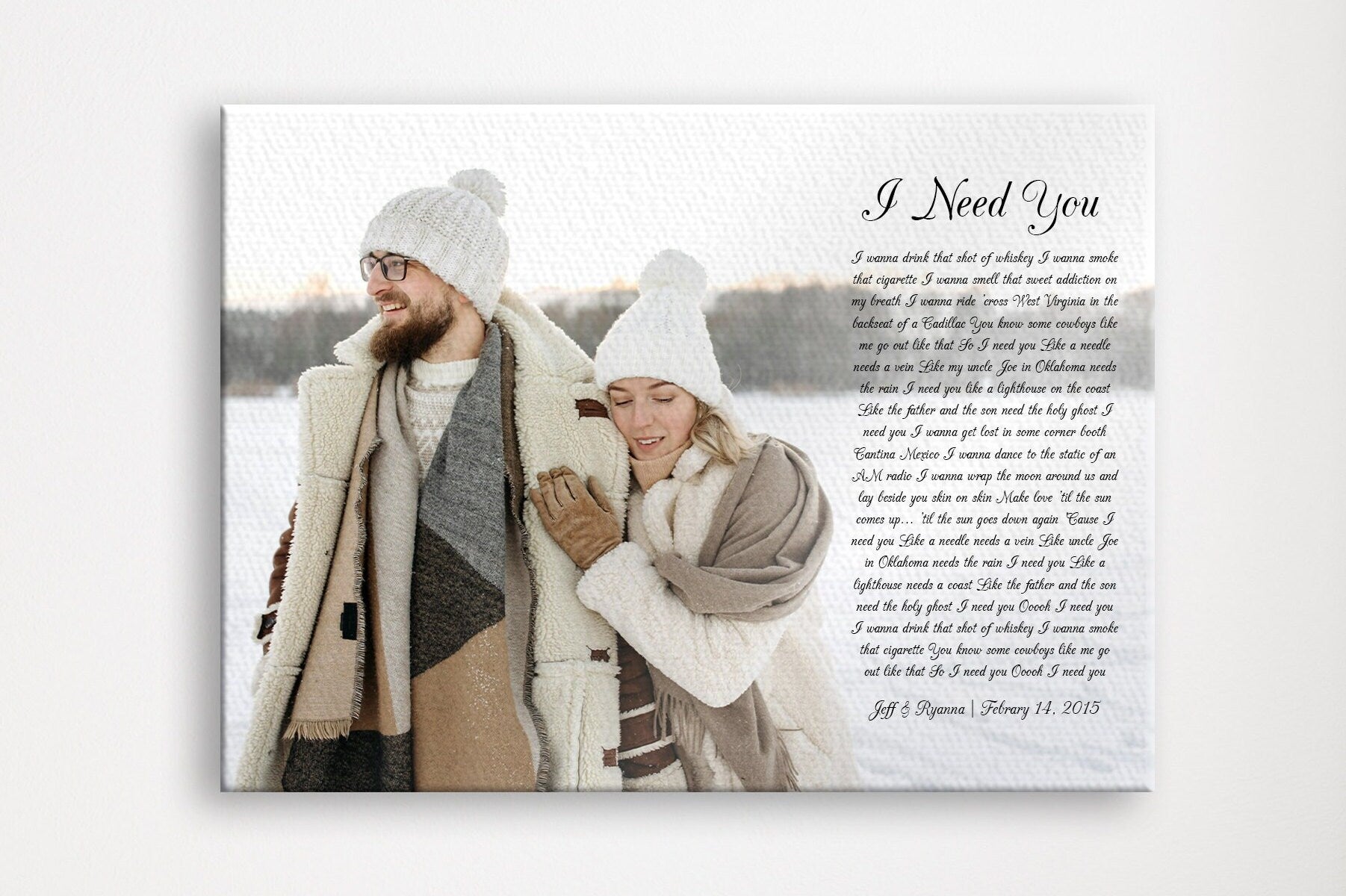 Personalized Photo Canvas, Canvas with Song lyrics, 2nd Anniversary Gift for wife, Cotton present for anniversaries, Canvas print with poem