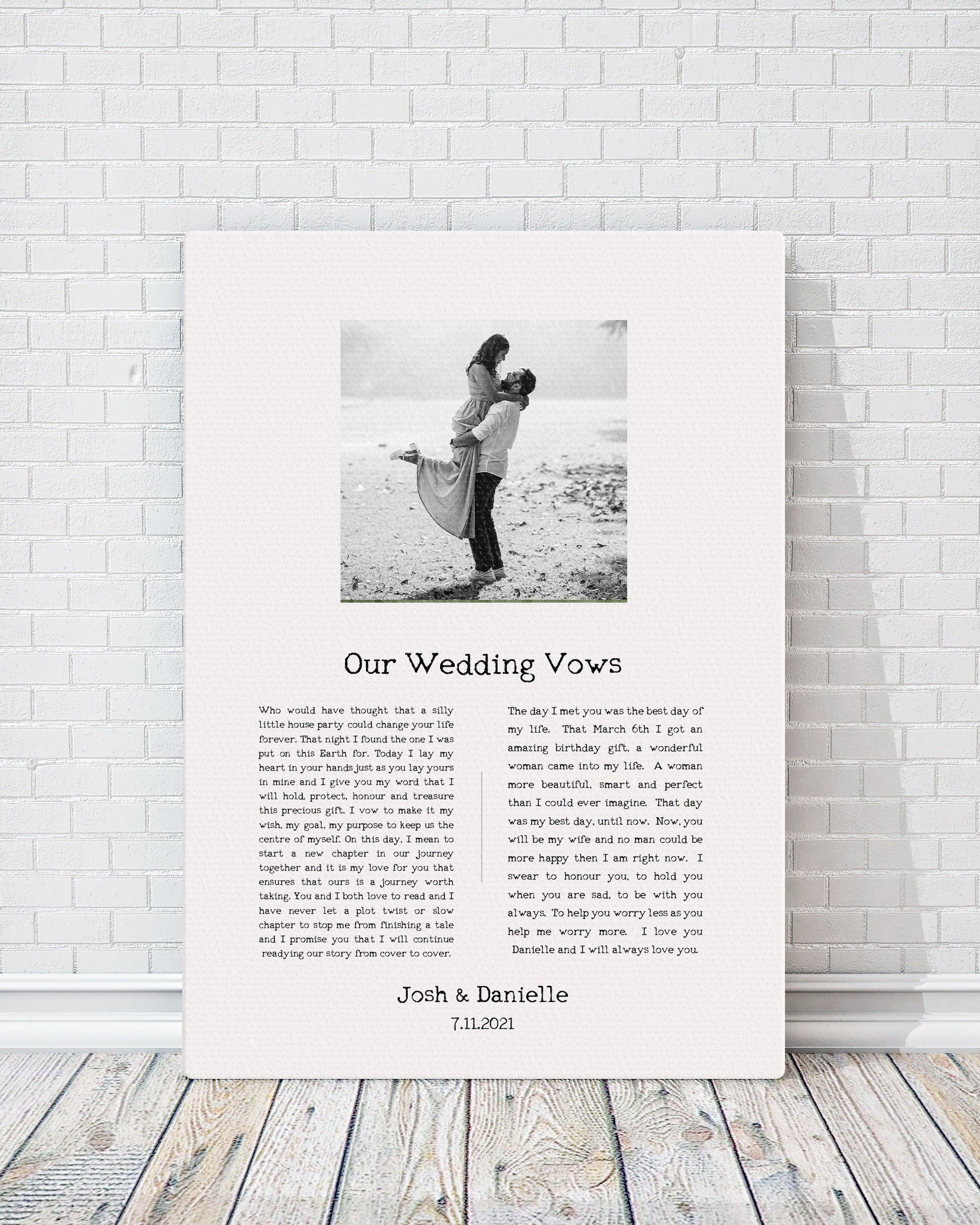 Our Vows on Cotton, Personalized Wedding Vow Art, Printed Vows, Couples Photo Gift, 2nd Anniversary Gift, Cotton Anniversary Gift, Vow Decor