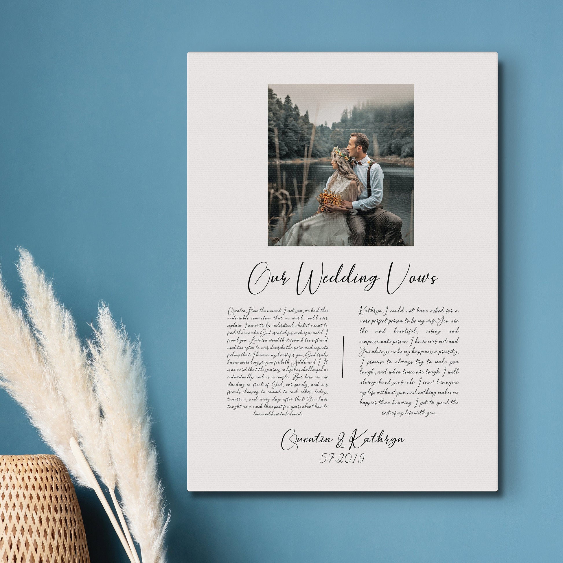 Our Vows on Cotton, Personalized Wedding Vow Art, Printed Vows, Couples Photo Gift, 2nd Anniversary Gift, Cotton Anniversary Gift, Vow Decor