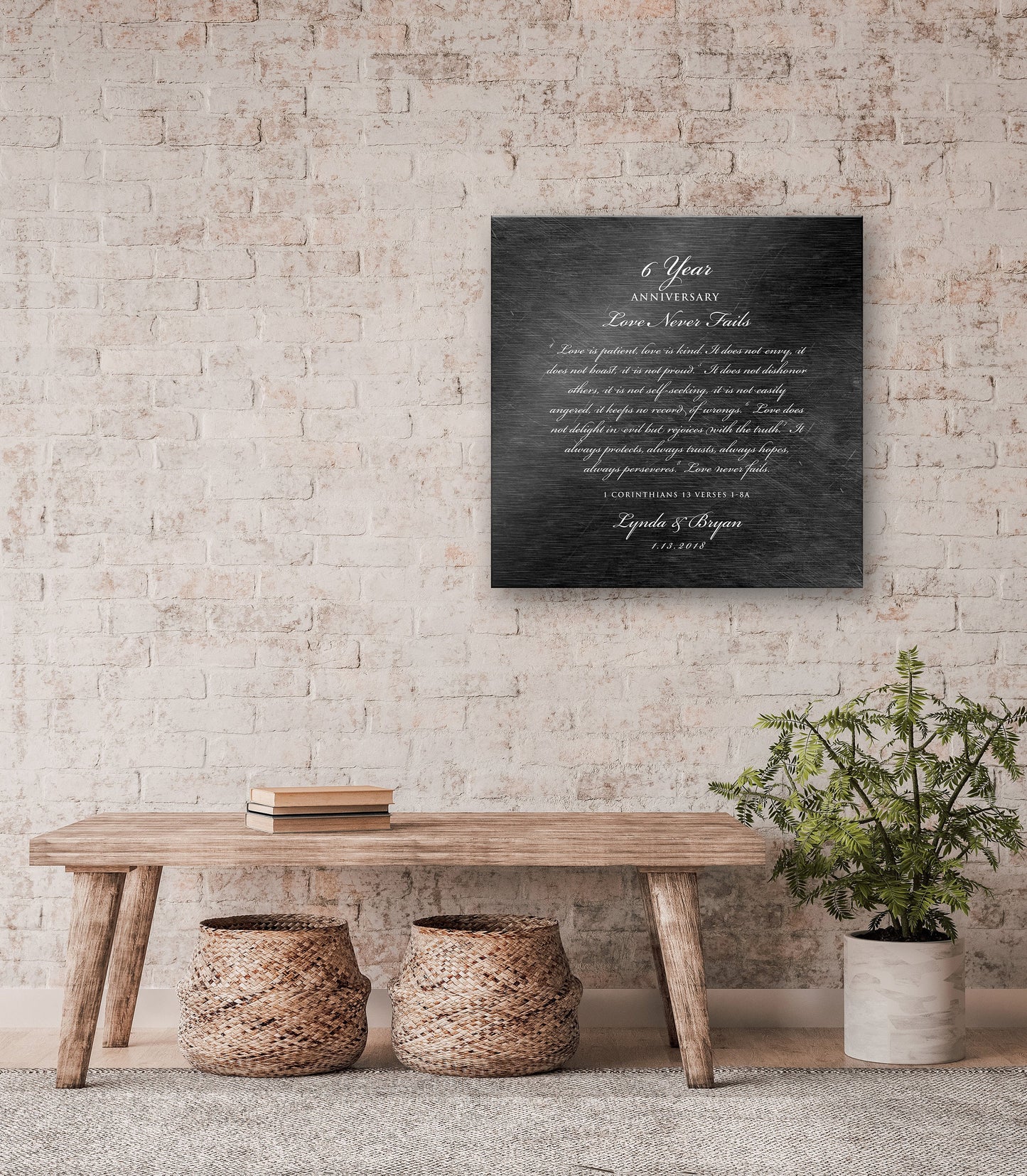 Love is Patient Anniversary plaque, Personalize gift, Anniversary gift for her, Love Never Fails Sign 6th anniversary, traditional iron gift