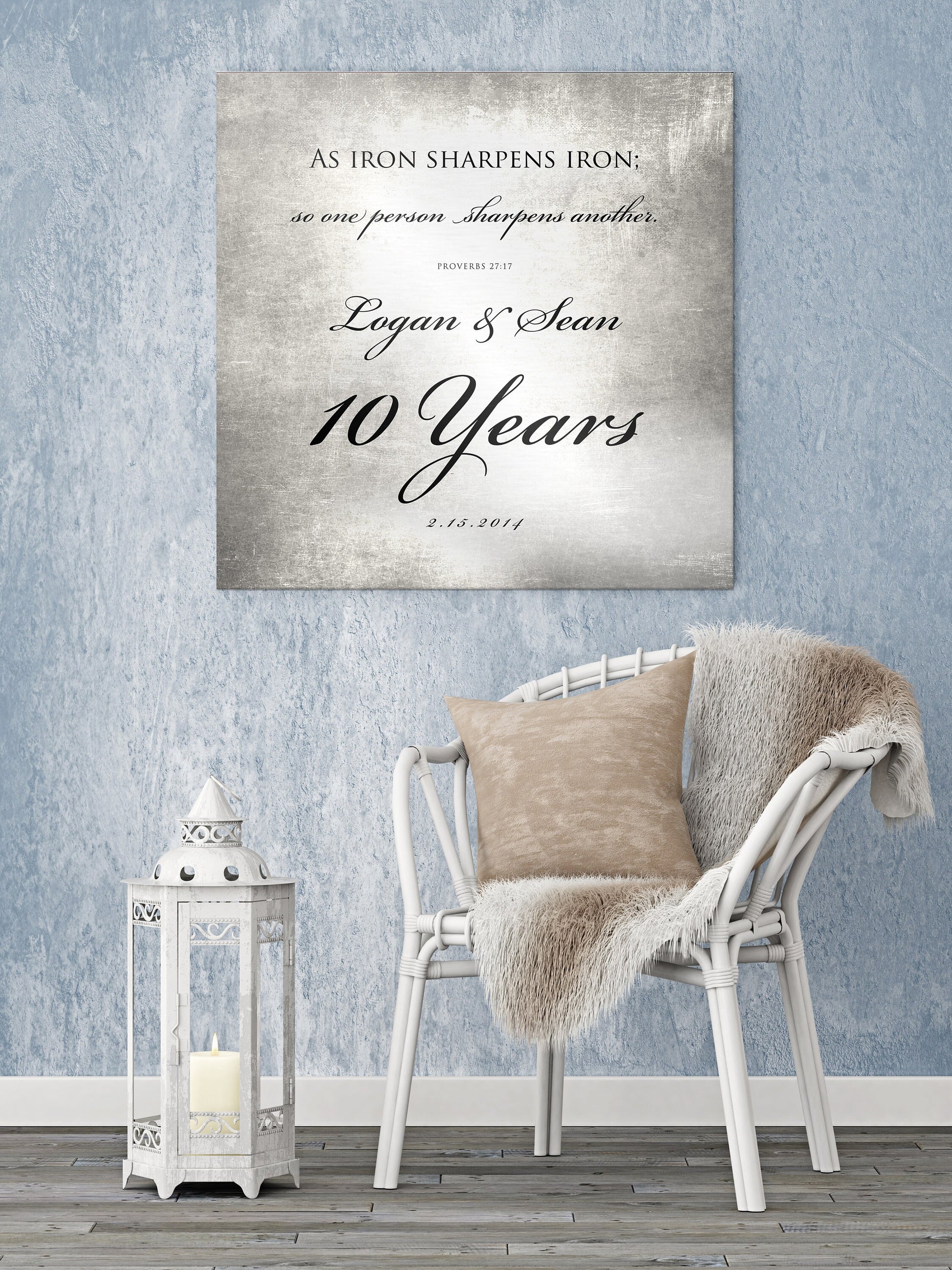 10 Years of Marriage plaque, Iron sharpens iron sign for couples, Tin anniversary gift for husband and wife, 10th anniversary gift for him