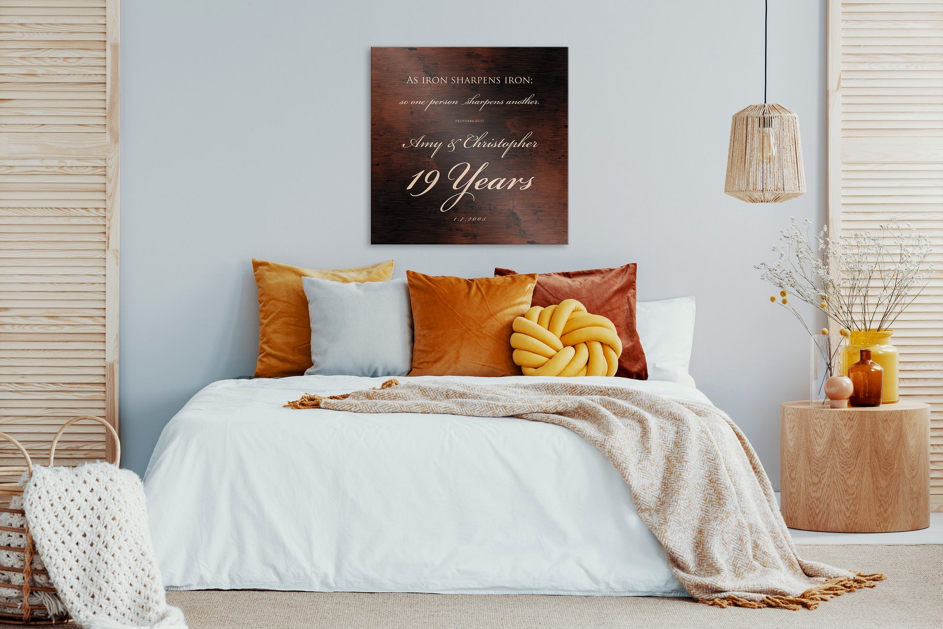 19th Anniversary Gift, Bronze Anniversary, Proverbs 27:17 sign, 19 year of marriage, Gift for husband, Personalize Christian Gift for couple