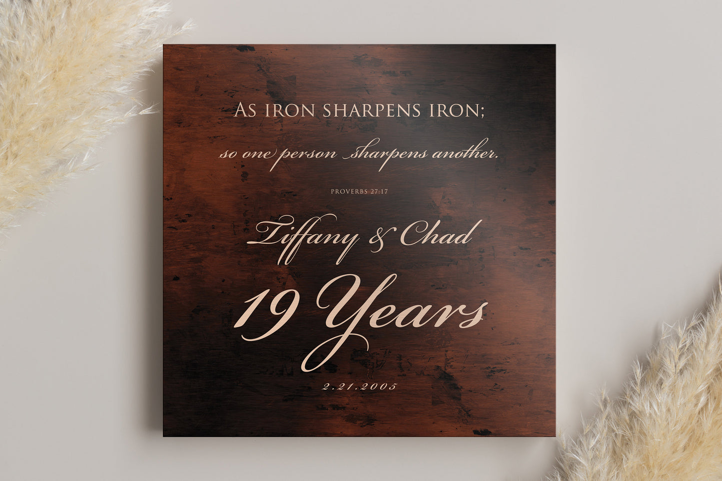 19th Anniversary Gift, Bronze Anniversary, Proverbs 27:17 sign, 19 year of marriage, Gift for husband, Personalize Christian Gift for couple