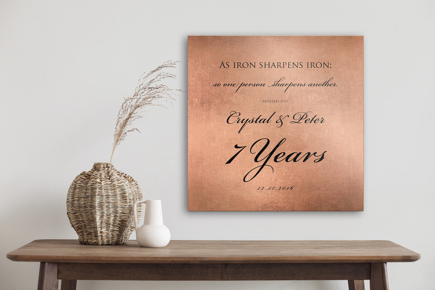 Copper Wedding Anniversary Sign, Proverbs 27:17 copper gift, 7 year anniversary, Gift for husband, Personalized, Christian Gift for couple