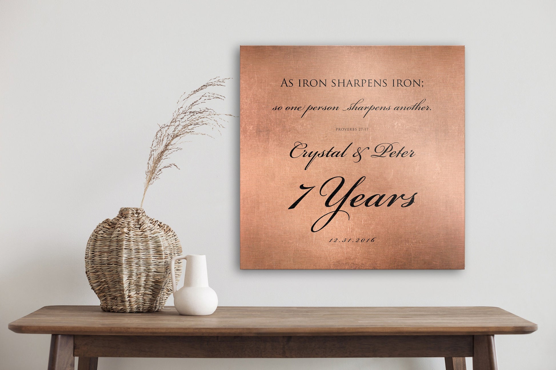 Copper Wedding Anniversary Sign, Proverbs 27:17 copper gift, 7 year anniversary, Gift for husband, Personalized, Christian Gift for couple