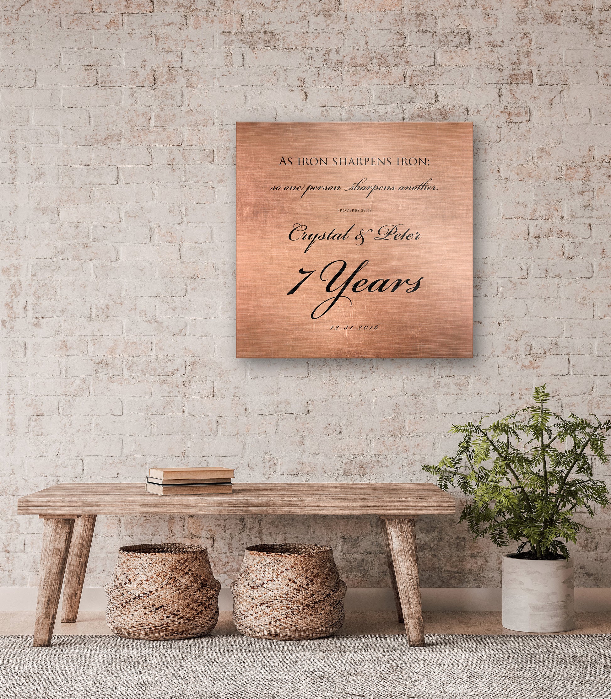Copper Wedding Anniversary Sign, Proverbs 27:17 copper gift, 7 year anniversary, Gift for husband, Personalized, Christian Gift for couple