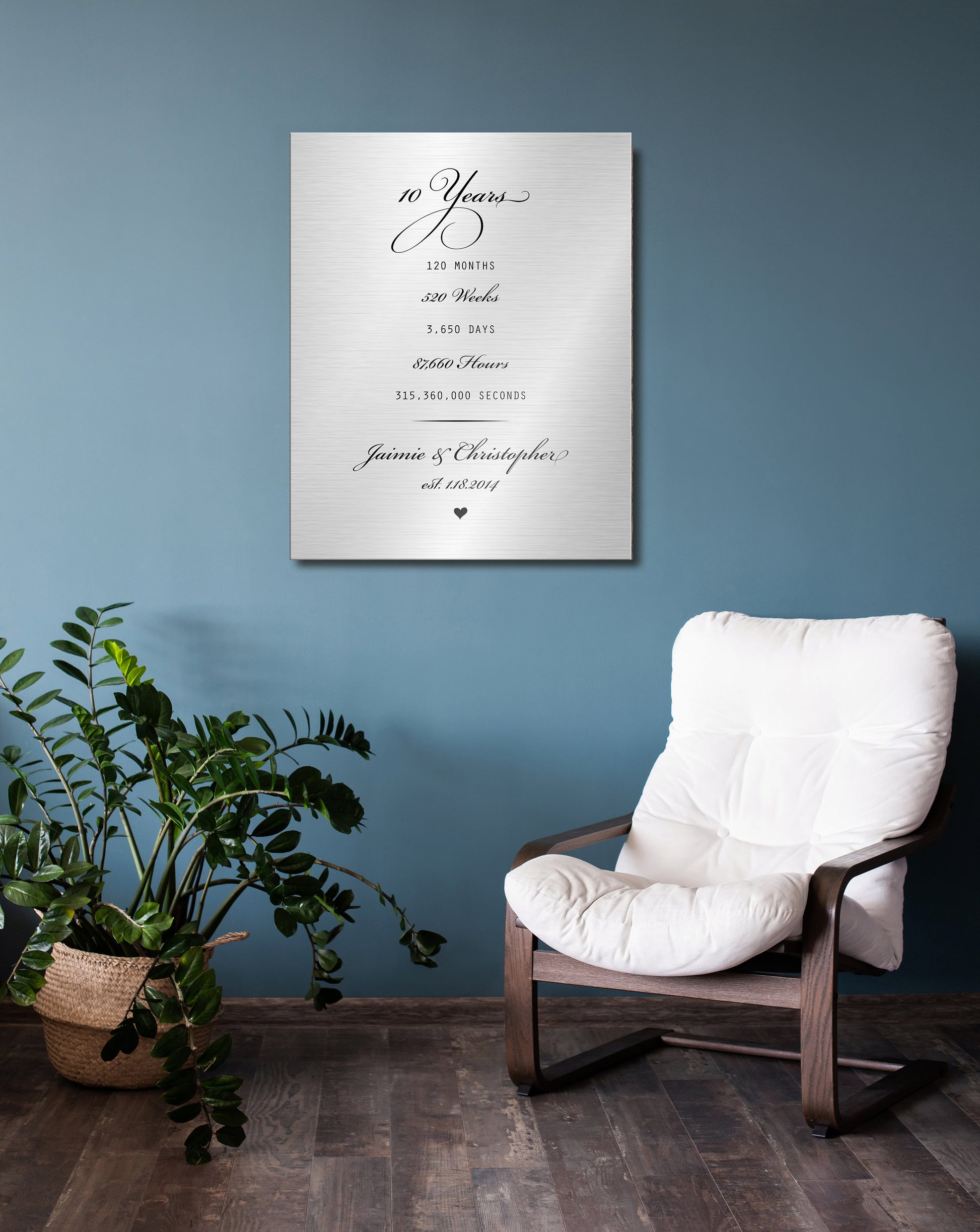 Premium Tin Anniversary Sign, 10 Years 120 Months Sign, Personalized Iron Plaque, Romantic Gift for wife, Anniversary gift for friend