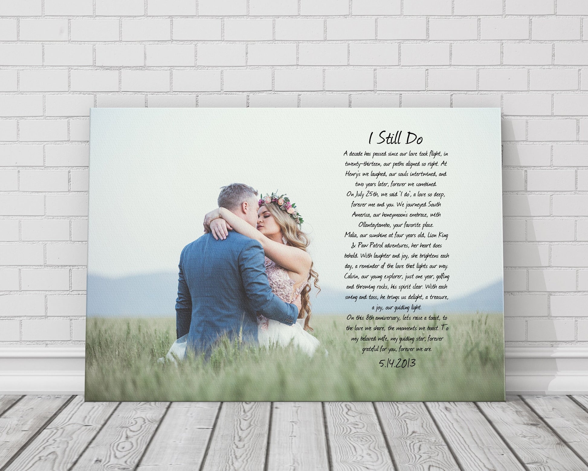 Personalized Photo Canvas, Canvas with Song lyrics, 2nd Anniversary Gift for wife, Cotton present for anniversaries, Canvas print with poem