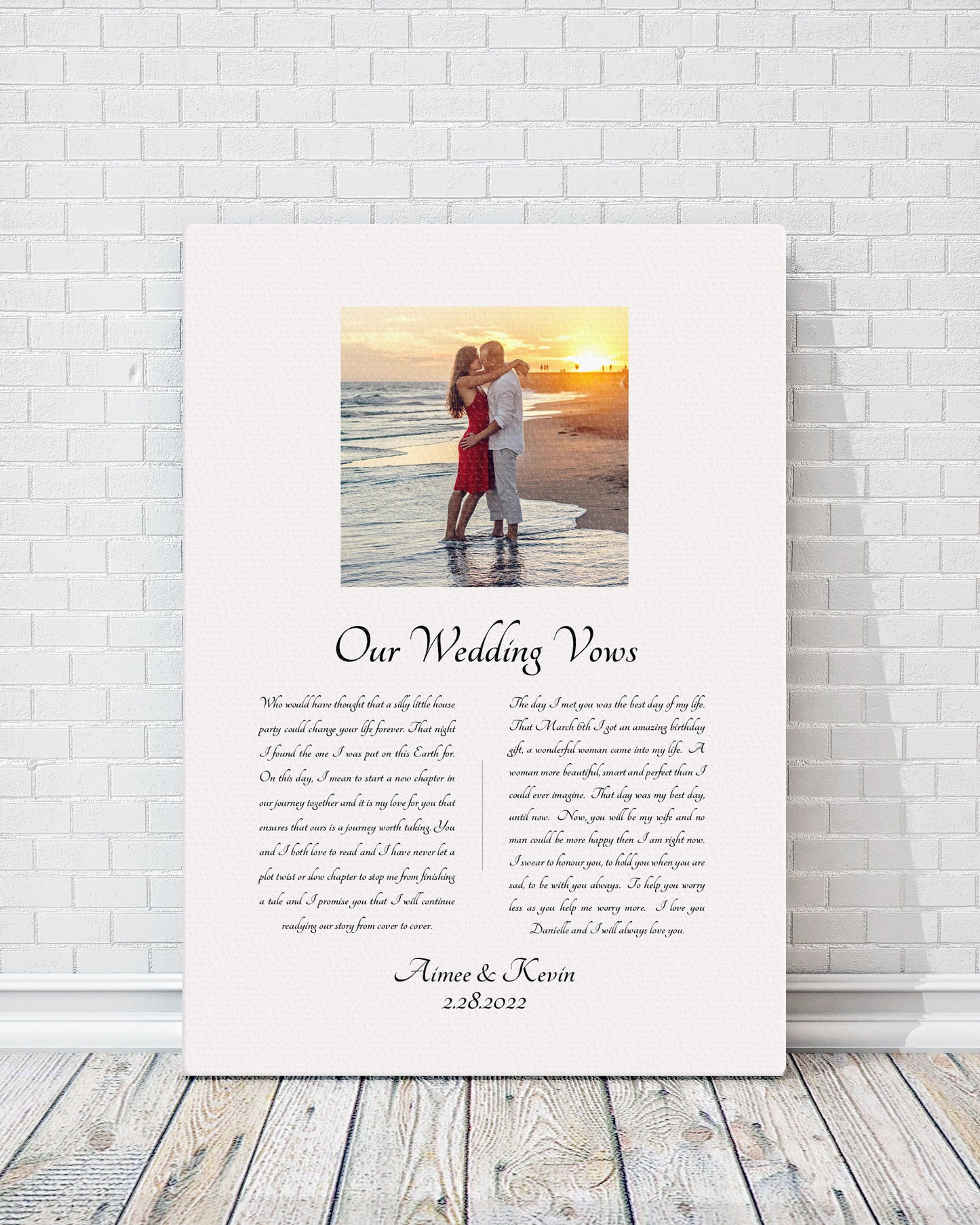 Vow Art, Cotton Canvas with Wedding Vows, Photo Gift for men, Timeless art for bedroom, Wedding Vow Display, Vow Decor, Personalized Gift