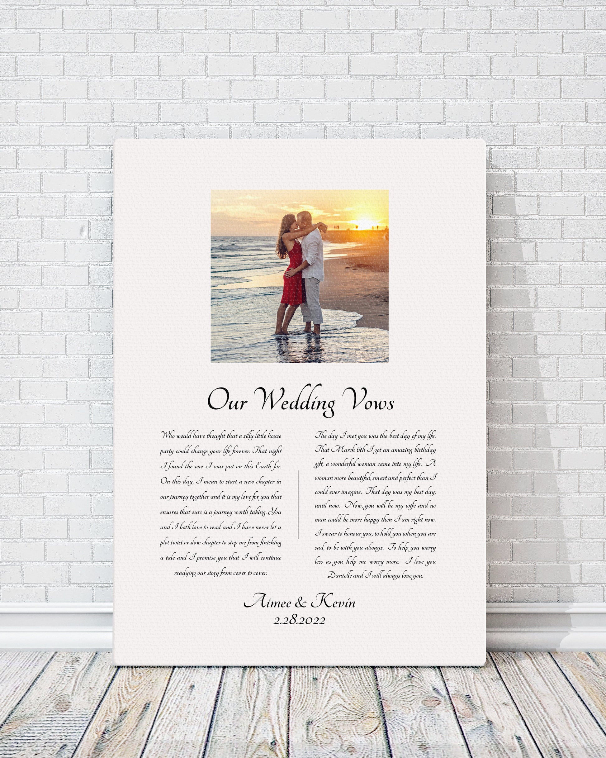 Vow Art, Cotton Canvas with Wedding Vows, Photo Gift for men, Timeless art for bedroom, Wedding Vow Display, Vow Decor, Personalized Gift