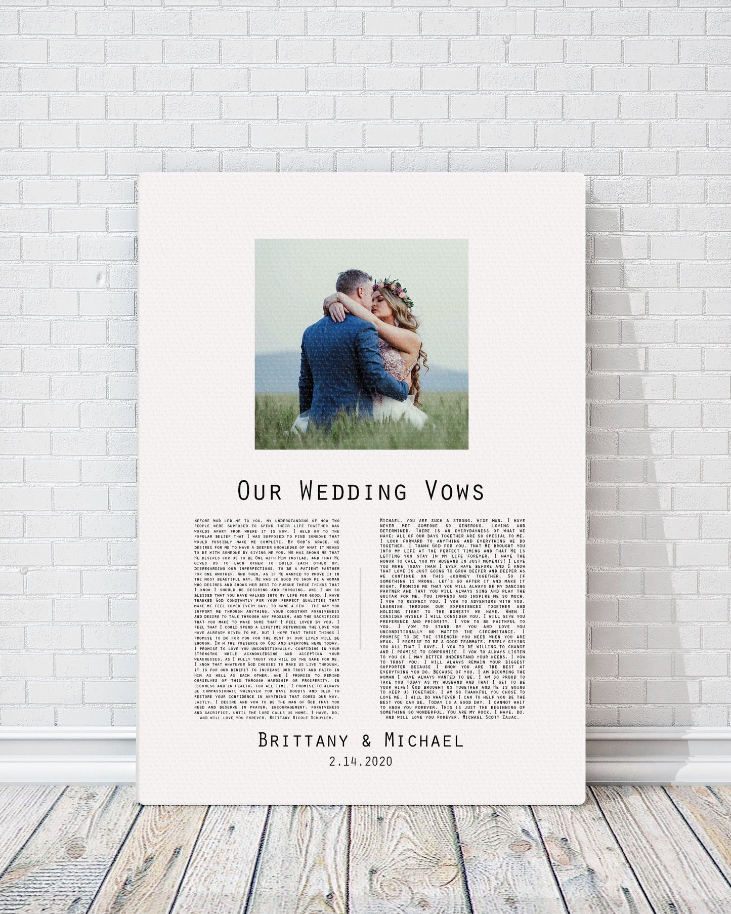 Vow Art, Cotton Canvas with Wedding Vows, Photo Gift for men, Timeless art for bedroom, Wedding Vow Display, Vow Decor, Personalized Gift