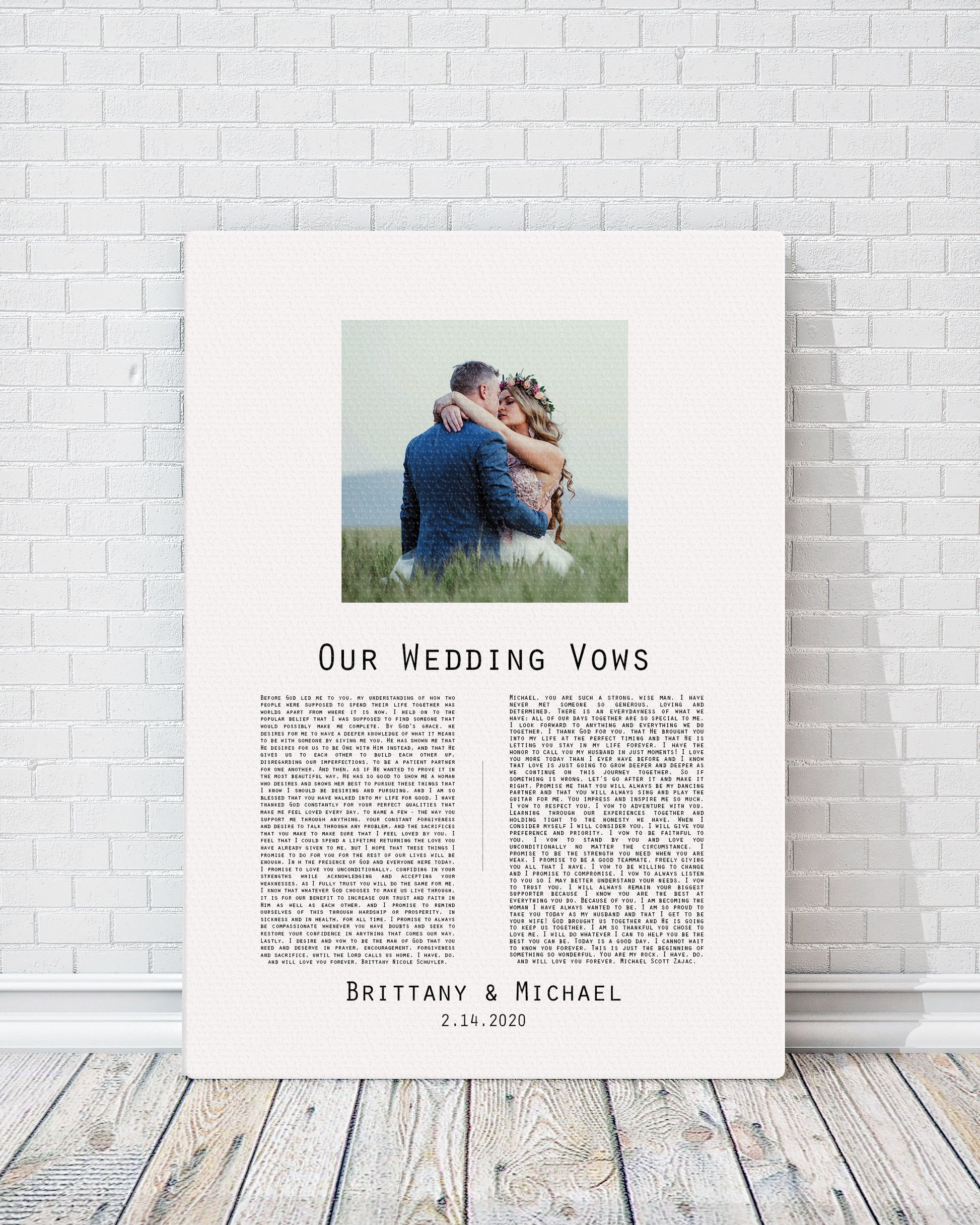 Vow Art, Cotton Canvas with Wedding Vows, Photo Gift for men, Timeless art for bedroom, Wedding Vow Display, Vow Decor, Personalized Gift